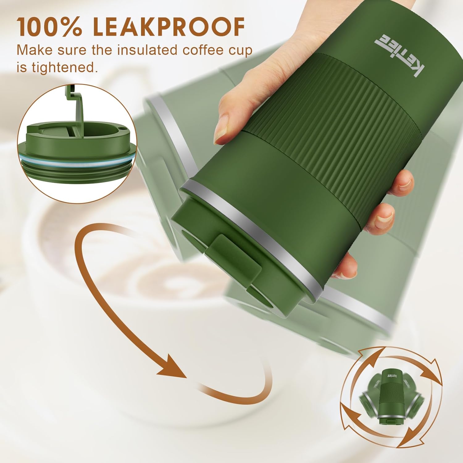 Thumbnail 2 de KETIEE Kaffeebecher to go (510 ml) – vakuumisolierter Thermobecher mit auslaufsicherem Deckel, olivgrün