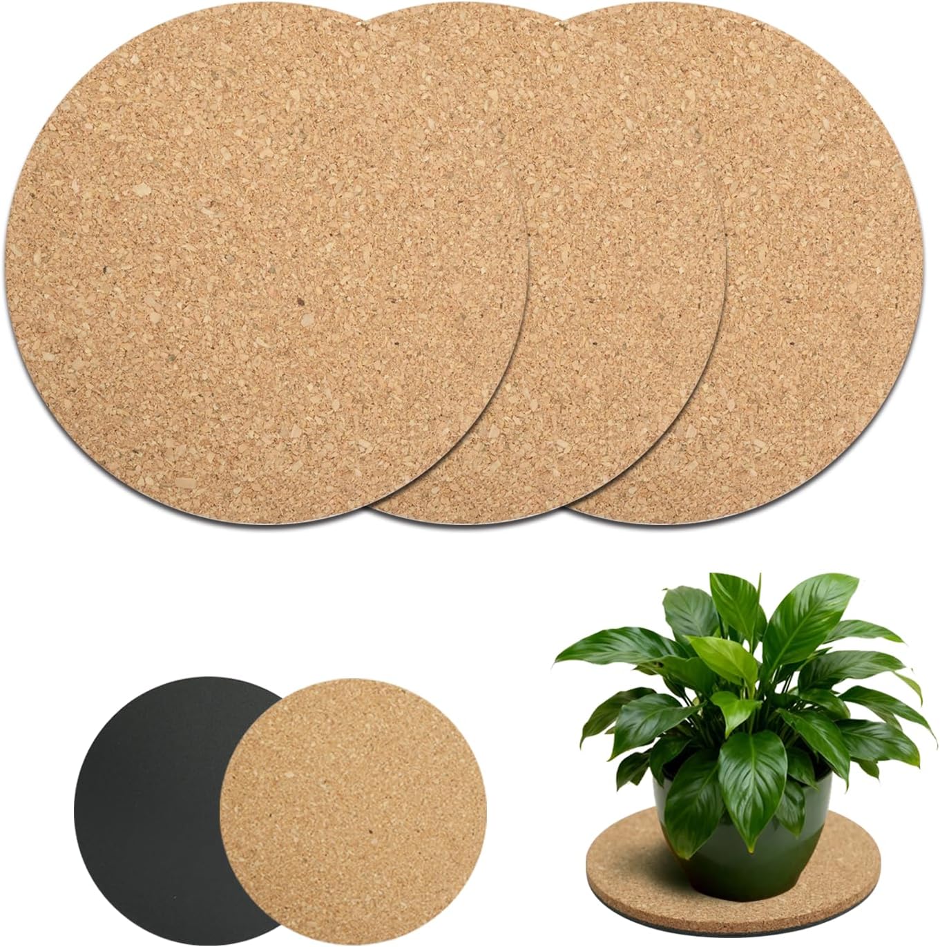 Detalle de Bamworld 8-Inch Cork Plant Saucers, Set of 3, with Rubber Backing