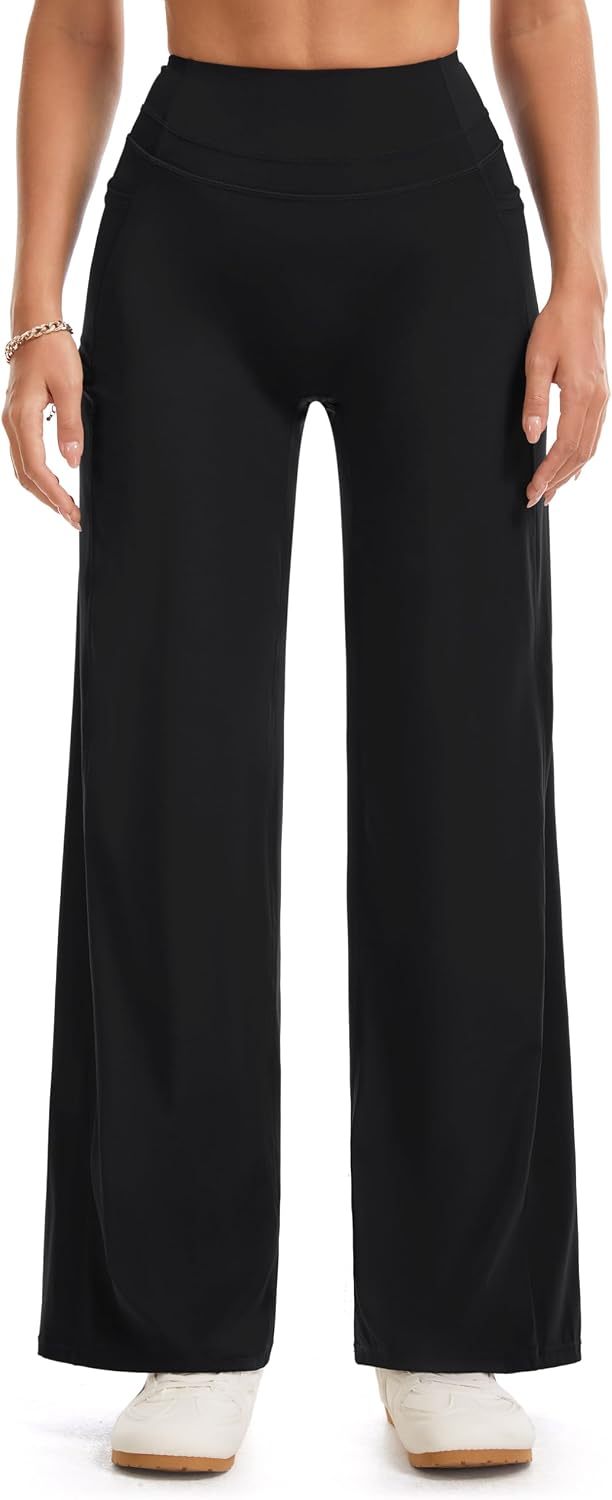 Detalle 2 de THE GYM PEOPLE Women's Wide-Leg Yoga Pants, High Waist, No Front Seam