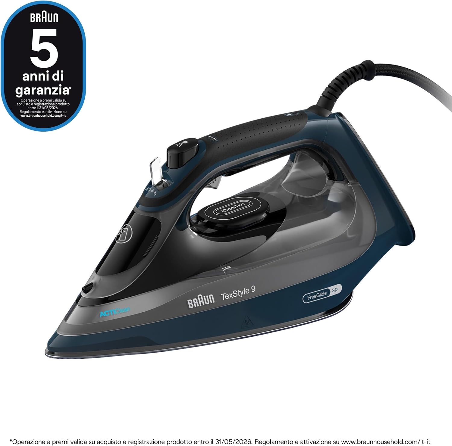 Detalle de Braun TexStyle 9 SI9682DB: ferro da stiro a vapore con tecnologia 3D FreeGlide e iCare