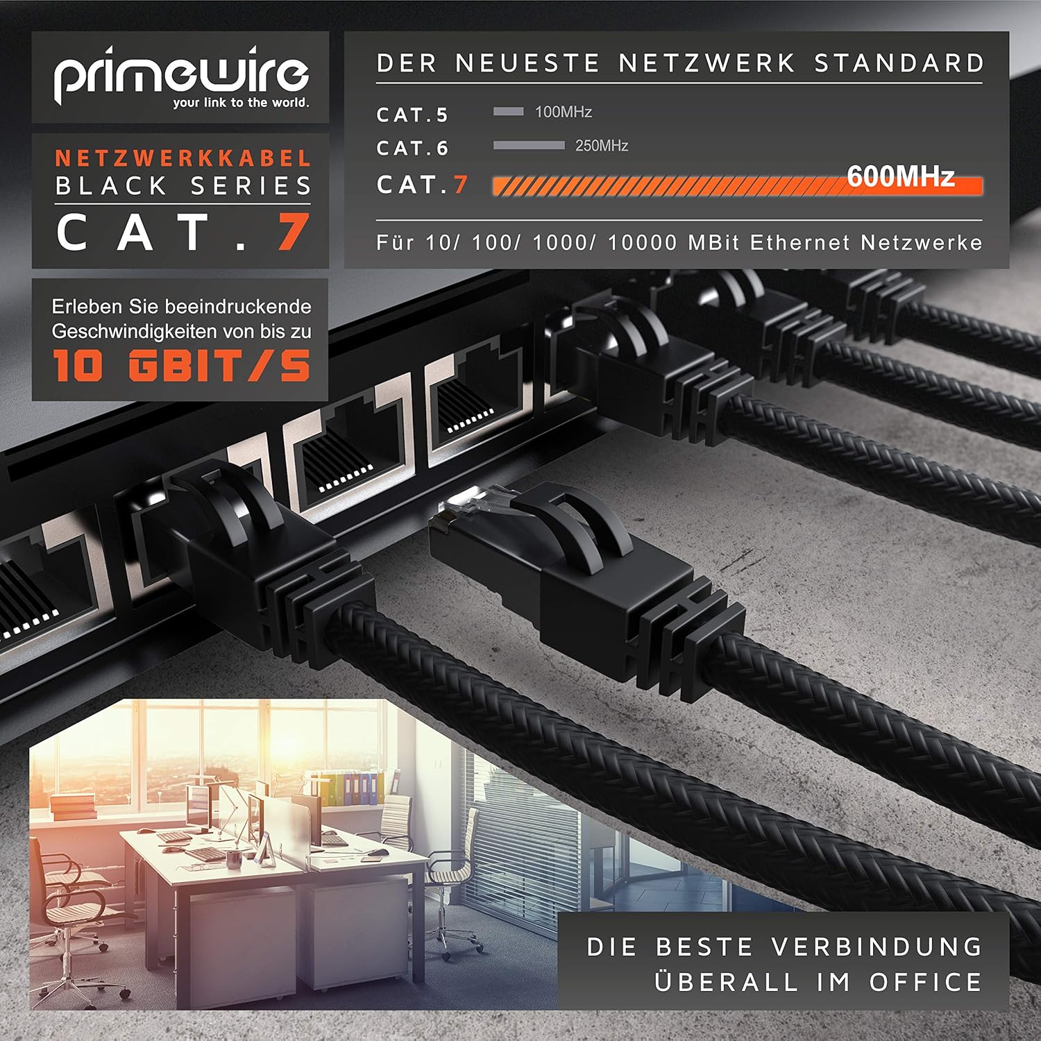 Thumbnail 4 de CSL 7,5m CAT 7 Netzwerkkabel Black Series – Baumwollmantel, 10 Gbit/s, RJ45