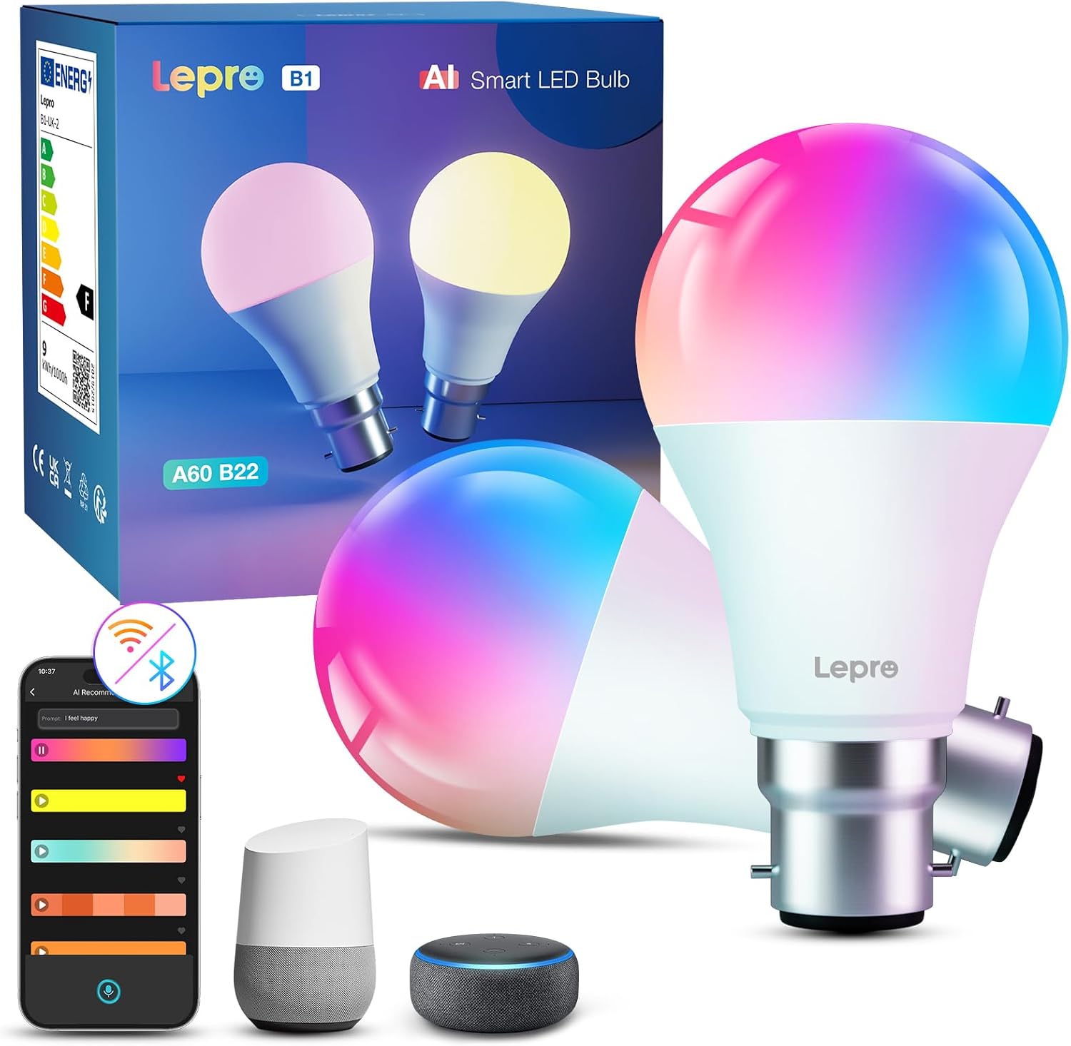 Lepro AI Smart Bulb B22 806lm 2 Pack