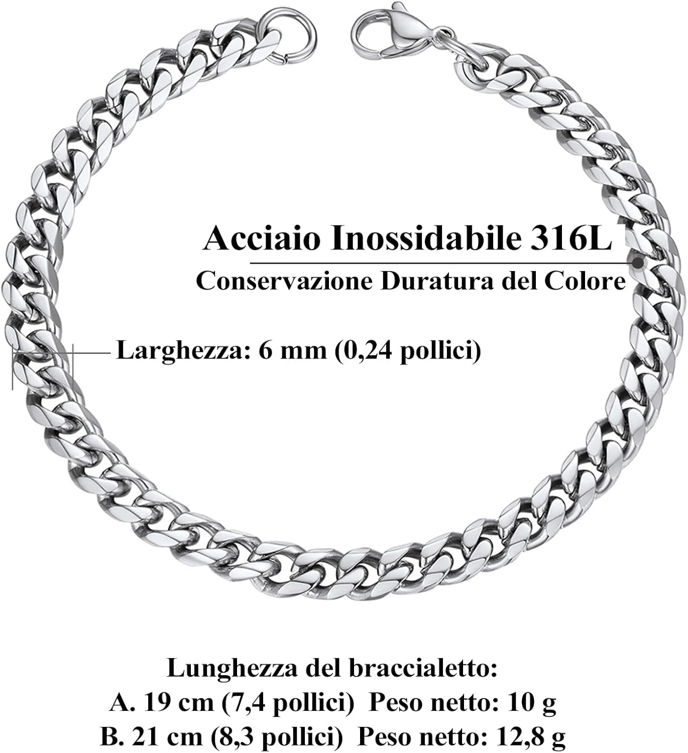 Thumbnail 6 de PROSTEEL Bracciale da uomo a catena cubana in acciaio inox con placcatura oro 18K e argento nero