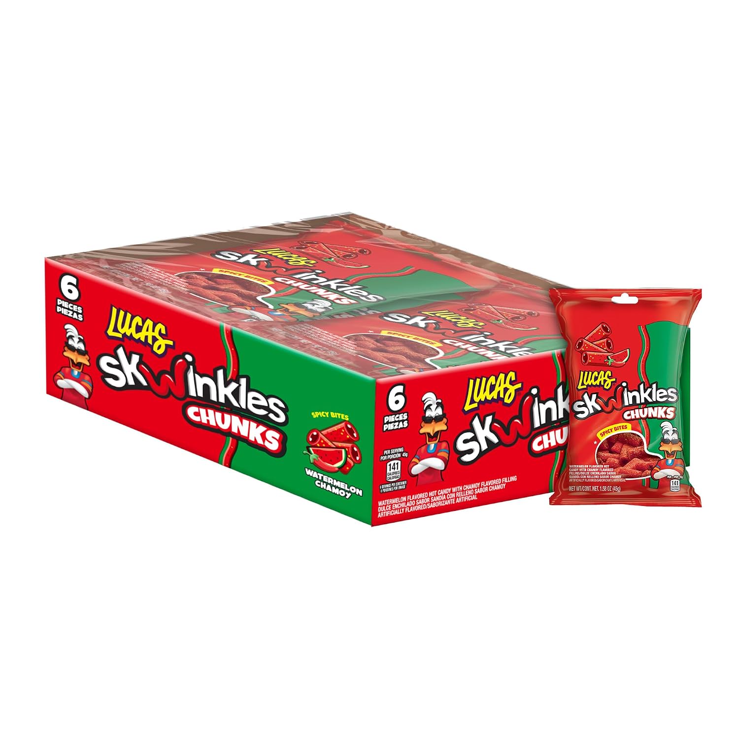 Detalle de Lucas 810008801208 Skwinkles Chunk Candy, Watermelon Flavor, Tamarind Filling