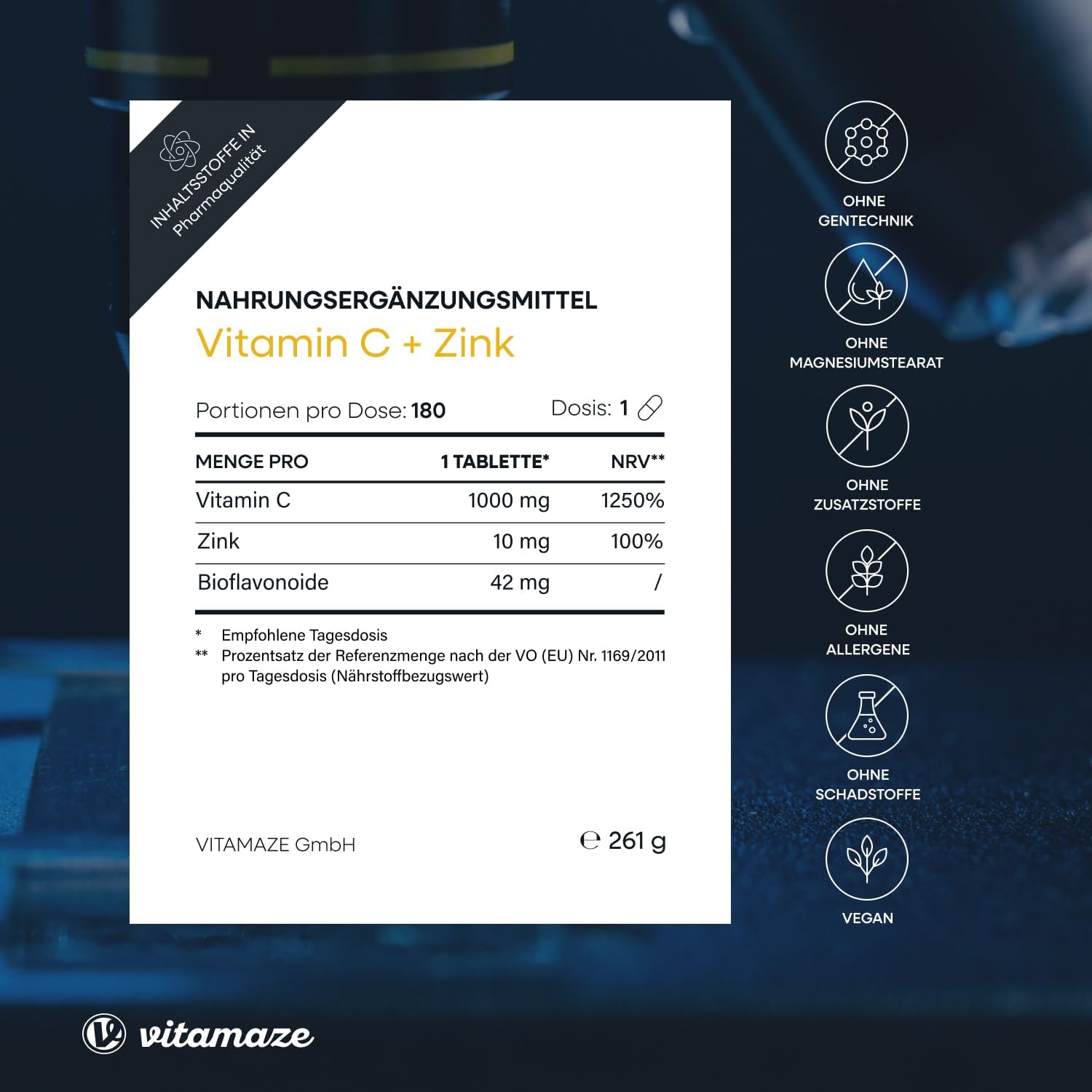 Detalle 1 de Vitamaze Vitamin C 1000 mg + Zink, 180 Tabletten