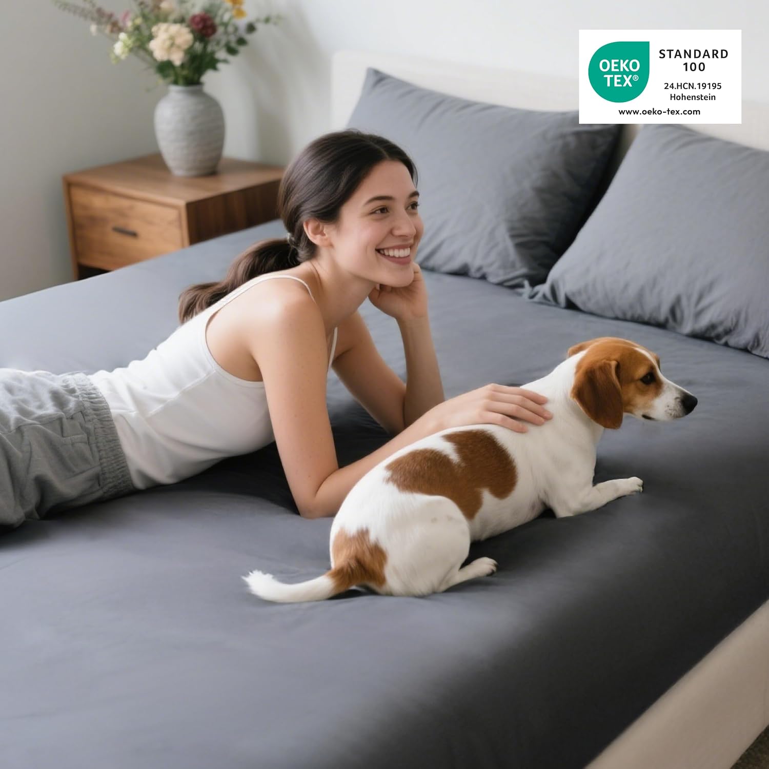 Detalle de Bedsure Spannbettlaken 180x200 cm – OEKO-TEX Mikrofaser, 30 cm Tasche, atmungsaktiv und schnelltrocknend, Anthrazit