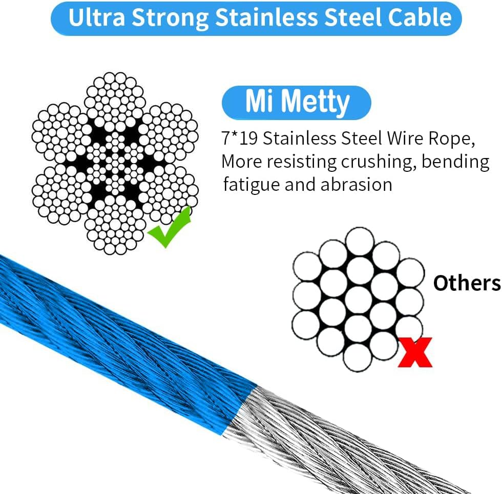 Detalle de Mi Metty Dog Tie Out Cable (Blue, 20ft / 6M) – chew-proof tether for small dogs up to 60lb