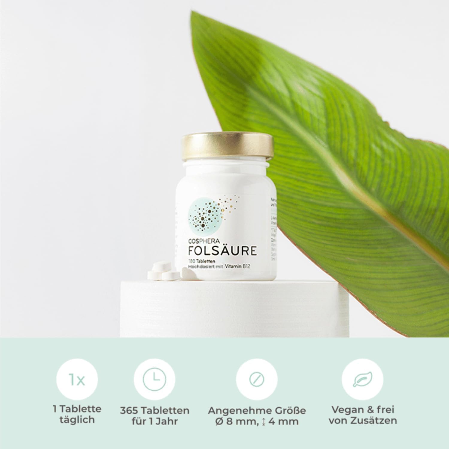 Thumbnail 3 de Folsäure-Tabletten (800 μg Folat + 25 μg Vitamin B12) mit 5-MTHF – 180 vegane Tabletten im 6-Monatsvorrat