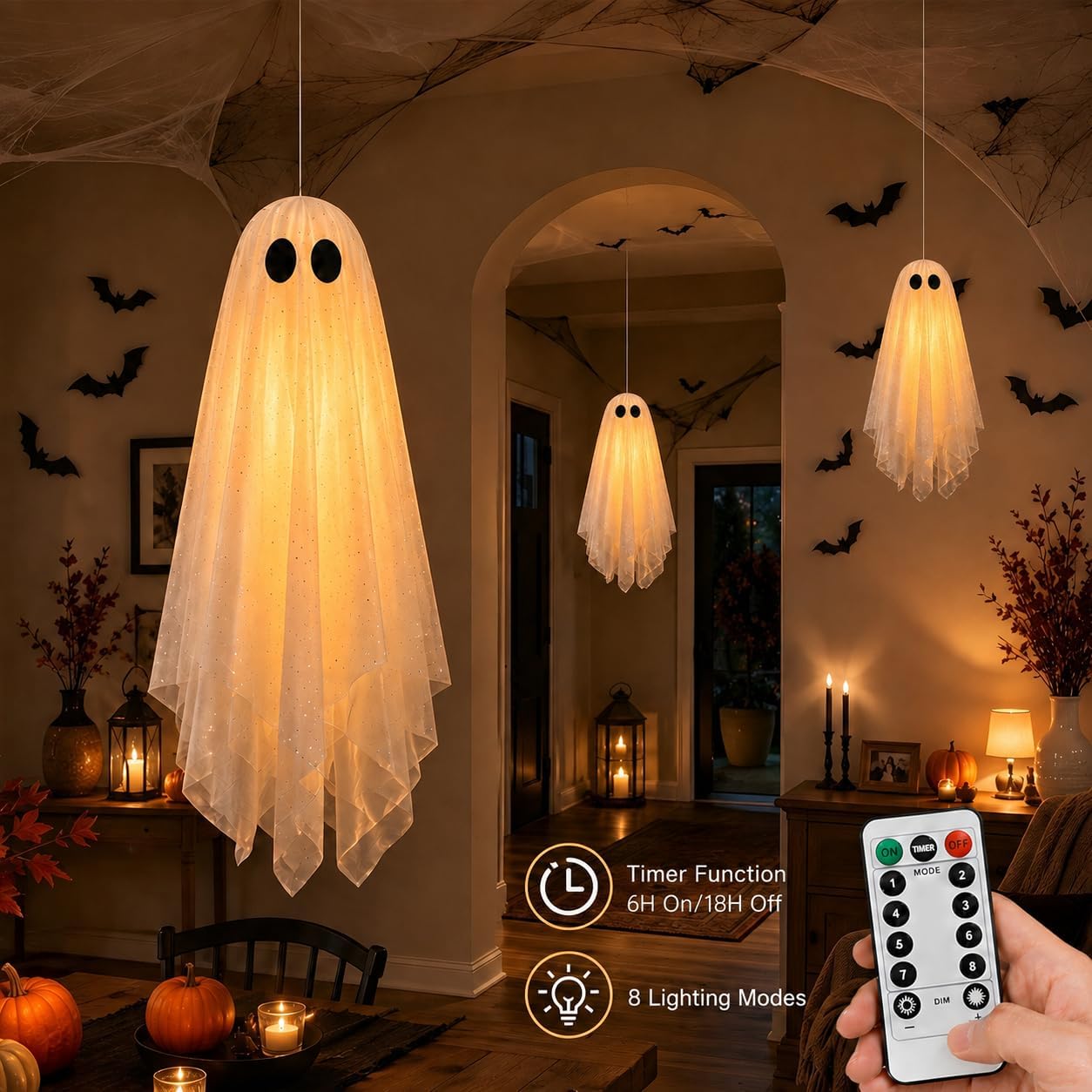 Thumbnail 3 de Nagudenfo Ghost0.7-3P-D-R Hanging Halloween Ghosts with Warm LED Glow