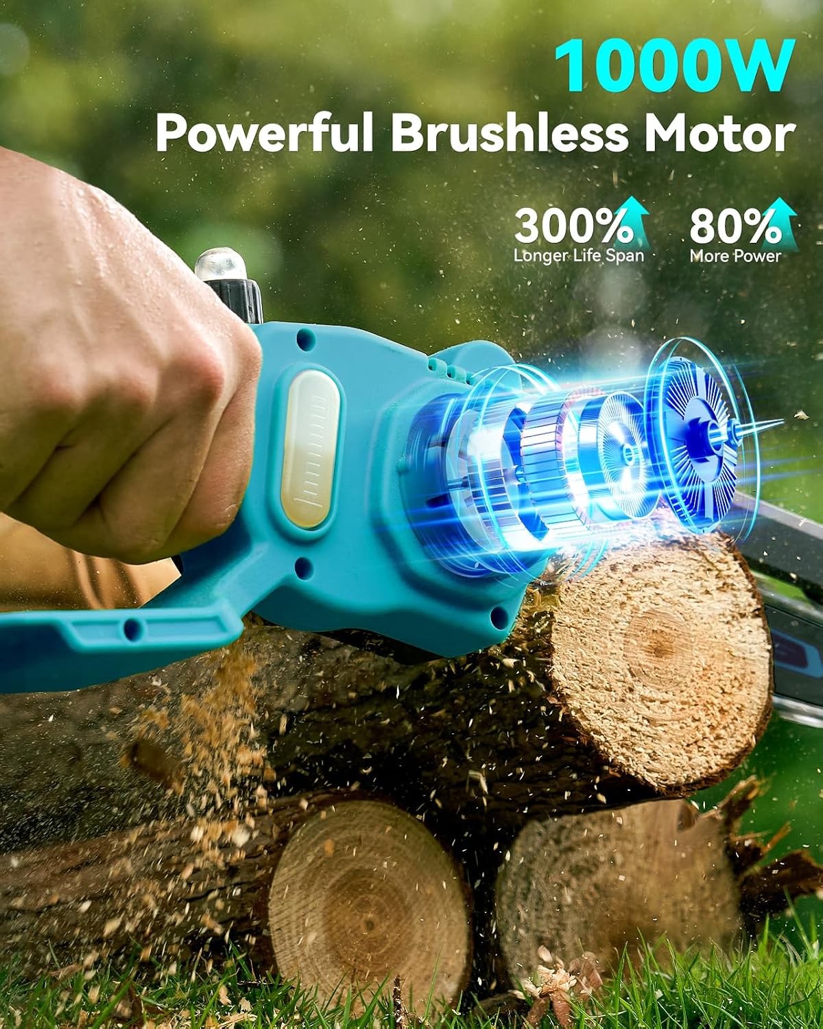 Detalle de Supstable M8 Ace Mini Chainsaw, 6- and 8-Inch Bars, 1000W Brushless Motor