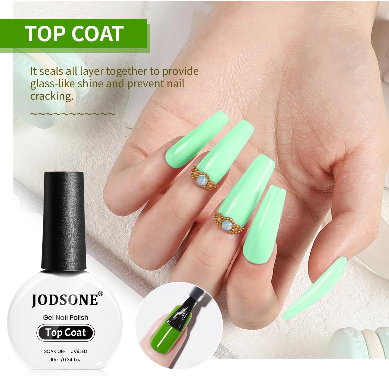Thumbnail 3 de JODSONE Set da 2 flaconi da 10 ml di gel per unghie: base, top e finish luminoso per casa e salone