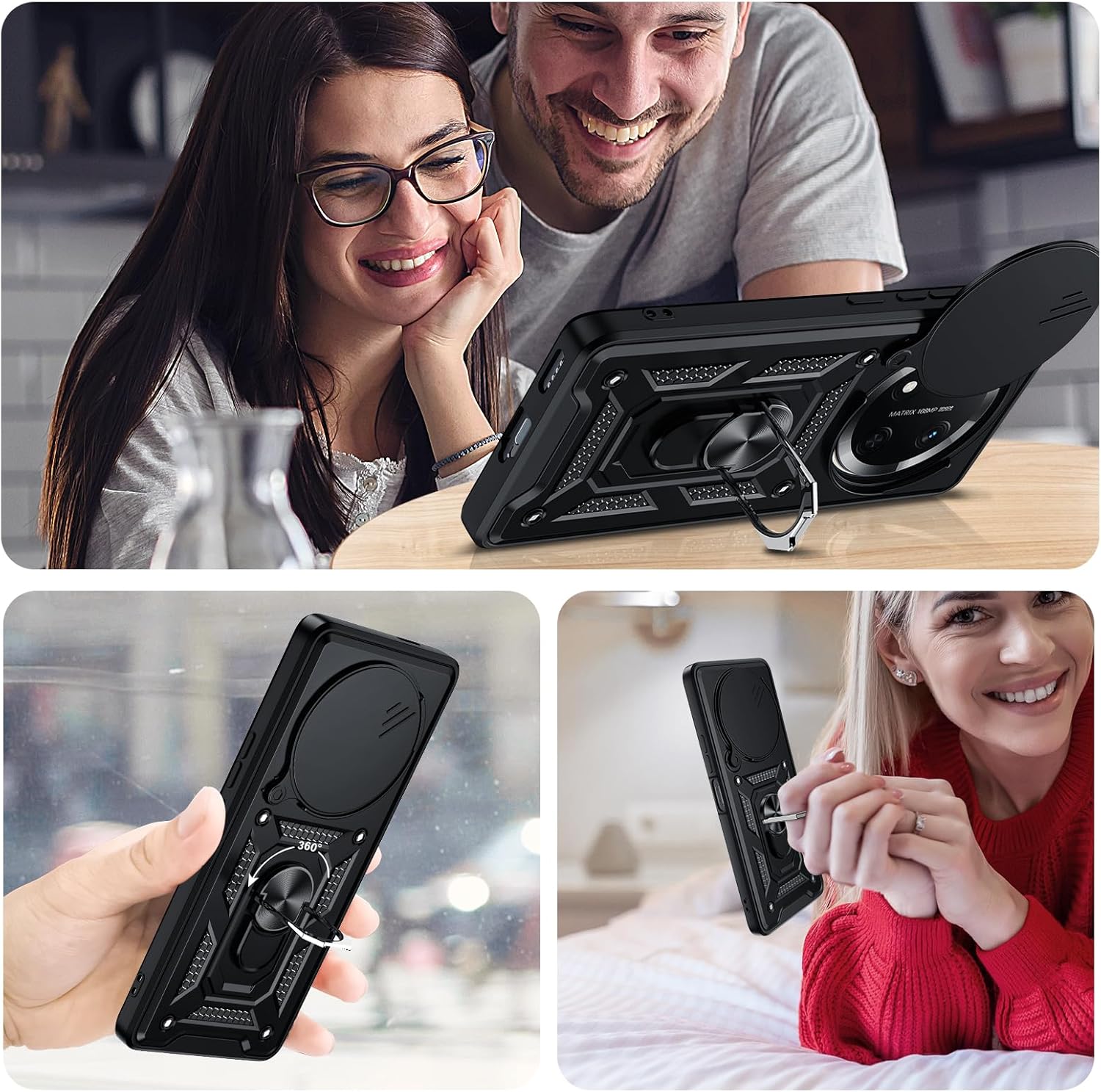 Thumbnail 6 de LeYi Military Shockproof Case for Honor Magic 7 Lite 5G with Slide Camera Cover and 360° Ring Stand (Black)