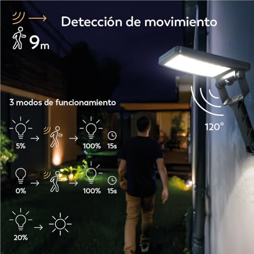 Detalle de Garza Aplique de Exterior Solar LED 4000K 25 m² – Sensor de Movimiento, 3 Modos, IP54, 12 h de autonomía