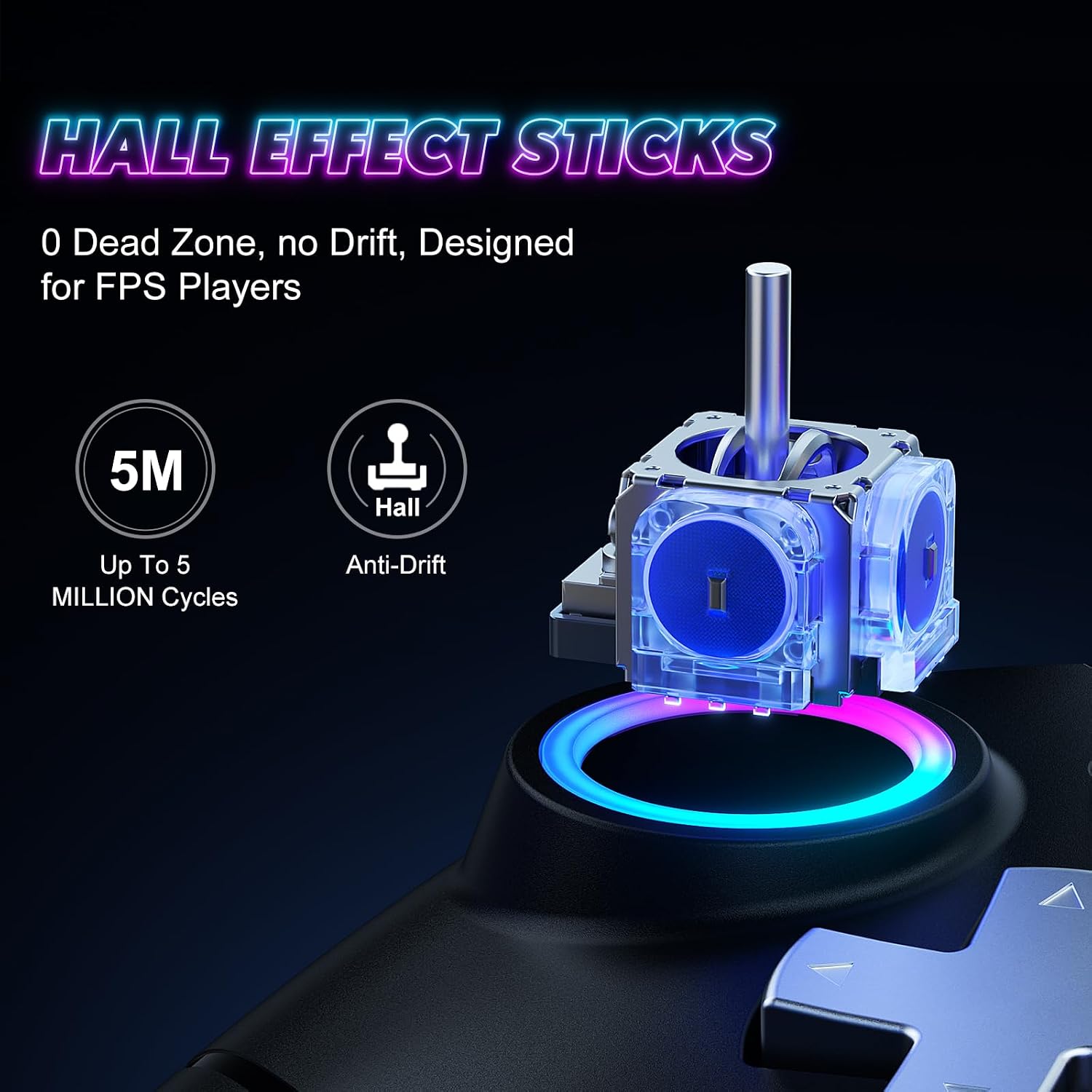 Thumbnail 2 de Lapezi RGB Wireless Controller für Switch, Switch OLED/Lite und PC – Bluetooth Gamepad mit Hall-Effekt-Sticks, Rückenpaddeln und Turbo