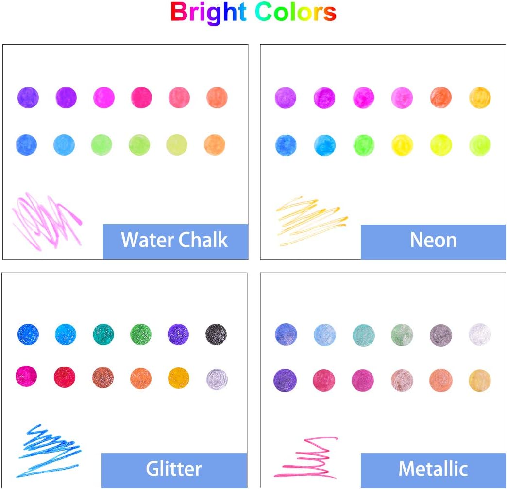 Detalle 2 de Gurkkst 48-Pack Colour Gel Ink Pens Set: 12 Metallic, 12 Glitter, 12 Neon & 12 Water Chalk