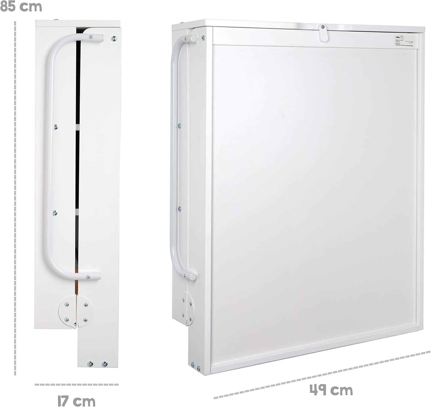 Thumbnail 6 de Roba Table à Langer Murale Rabattable + Matelas à Langer Imperméable – Style Gris Piqué, Bois Laqué Blanc