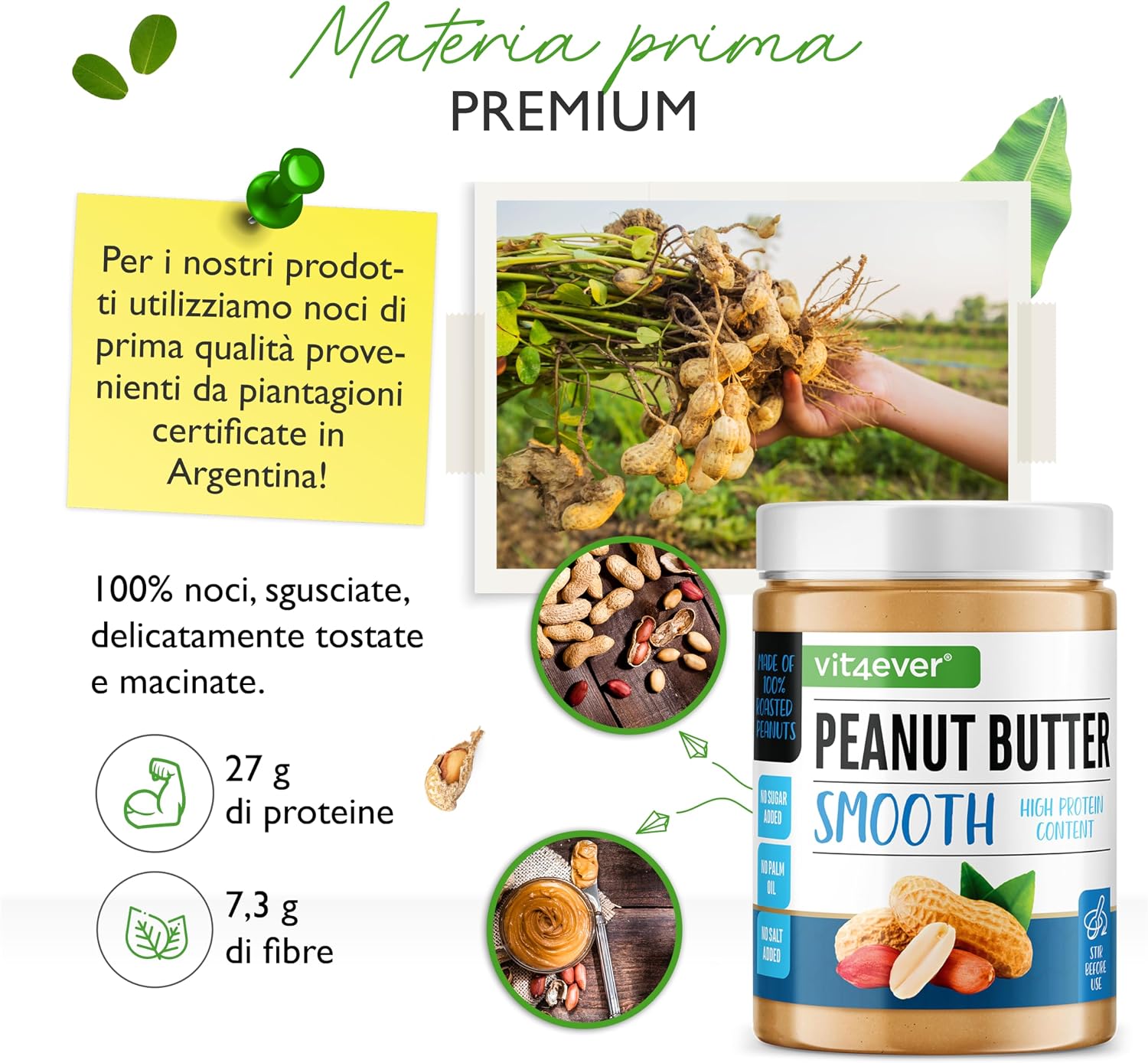 Detalle de Vit4ever Burro di Arachidi Liscio Naturale 1 kg – senza additivi, senza sale aggiunto, vegan