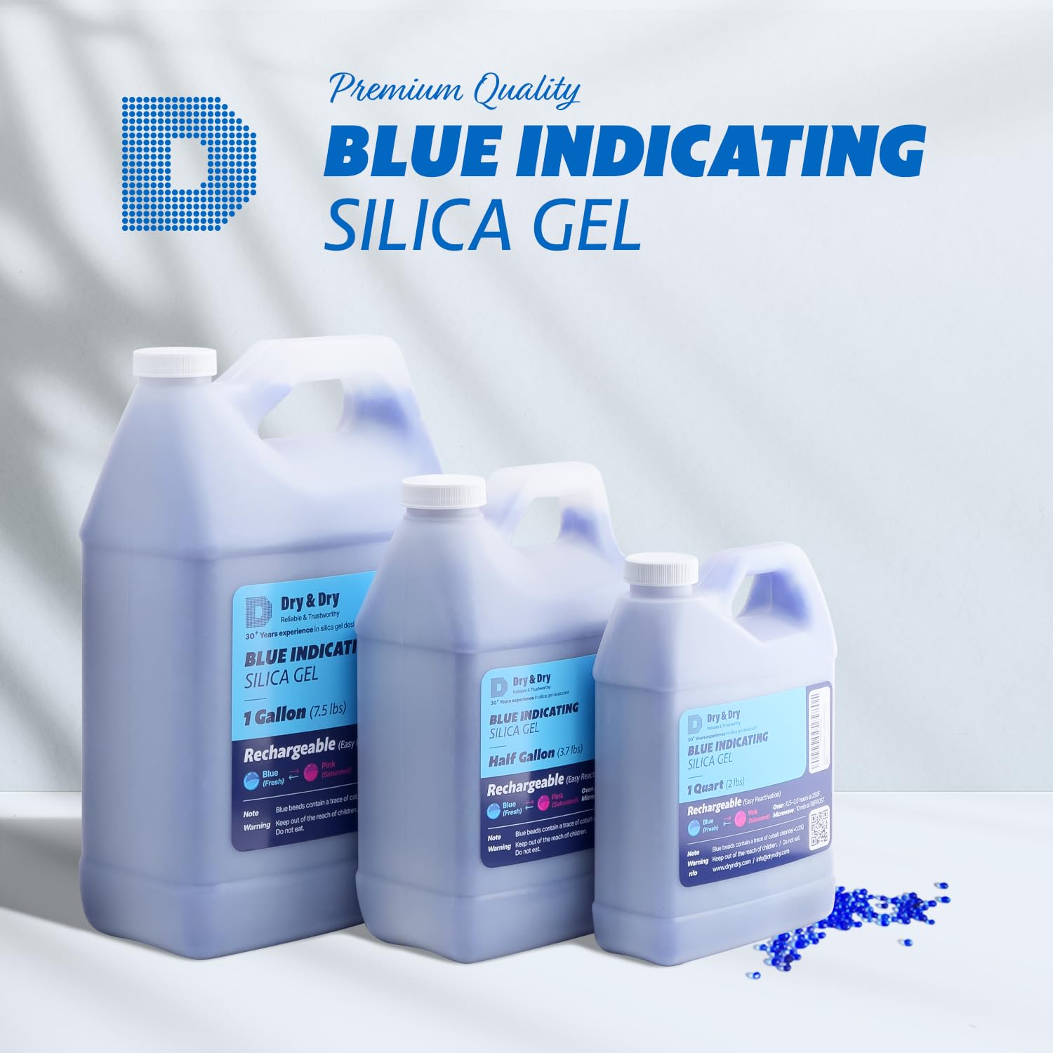 Detalle de Dry & Dry DDBL1GAL Silica Gel Beads, 3.6 lb, 3–5 mm, Blue-Indicating
