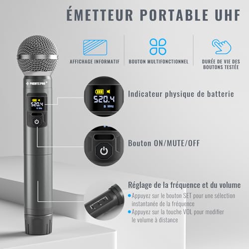 Detalle de Phenyx Pro PTU-52-2H: Système de microphones sans fil UHF dual avec récepteur métallique