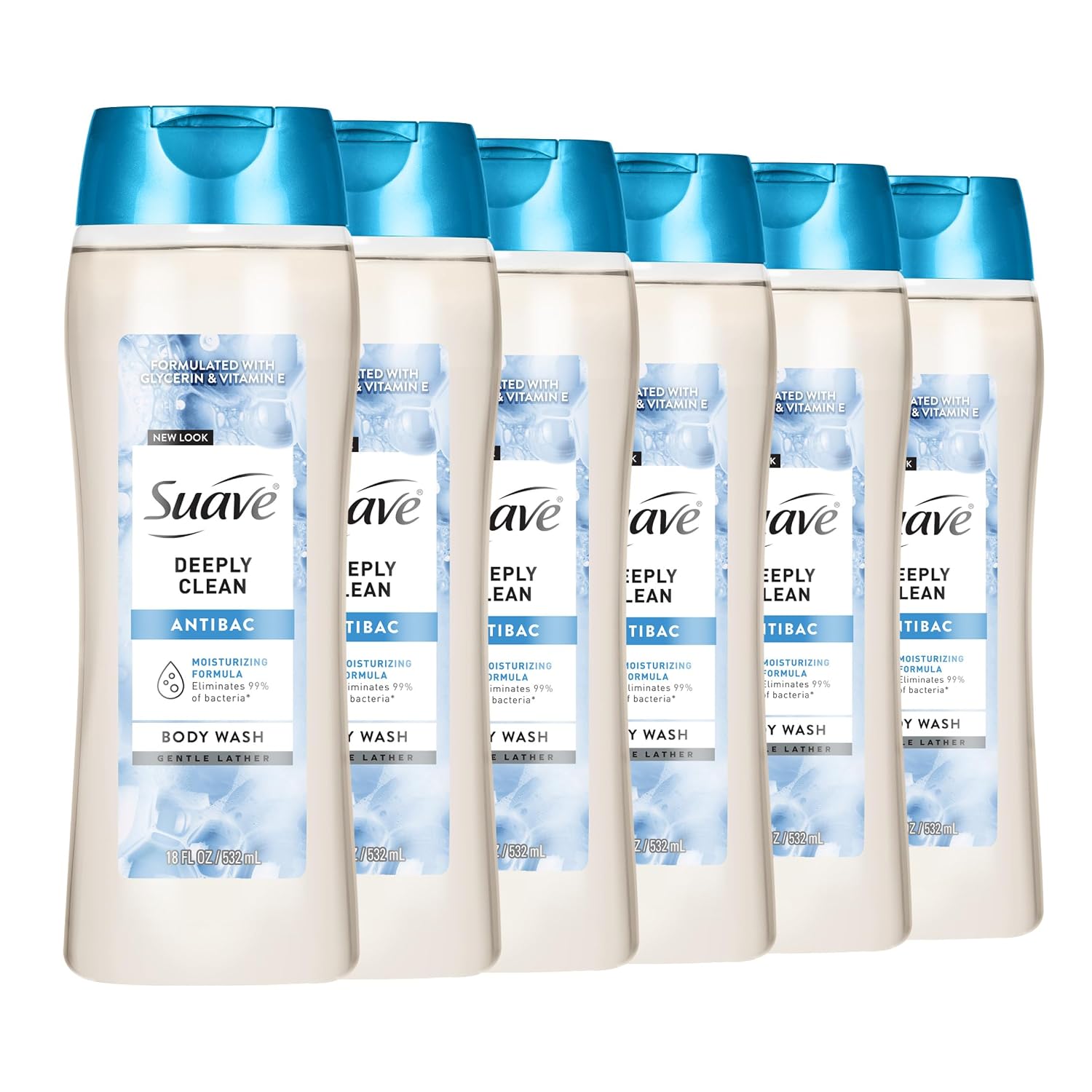 Detalle de Suave+ Deeply Clean Antibacterial Body Wash, 18 fl oz, 6-Pack with Glycerin