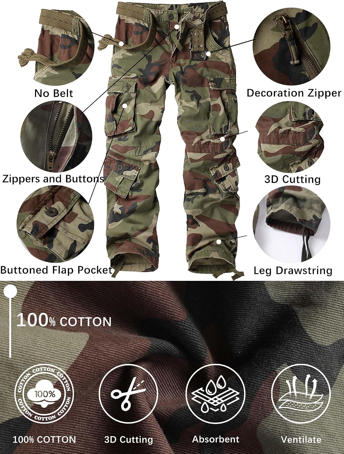 Thumbnail 4 de AKHIKING Men's Camo Cargo Pants 8 Pockets
