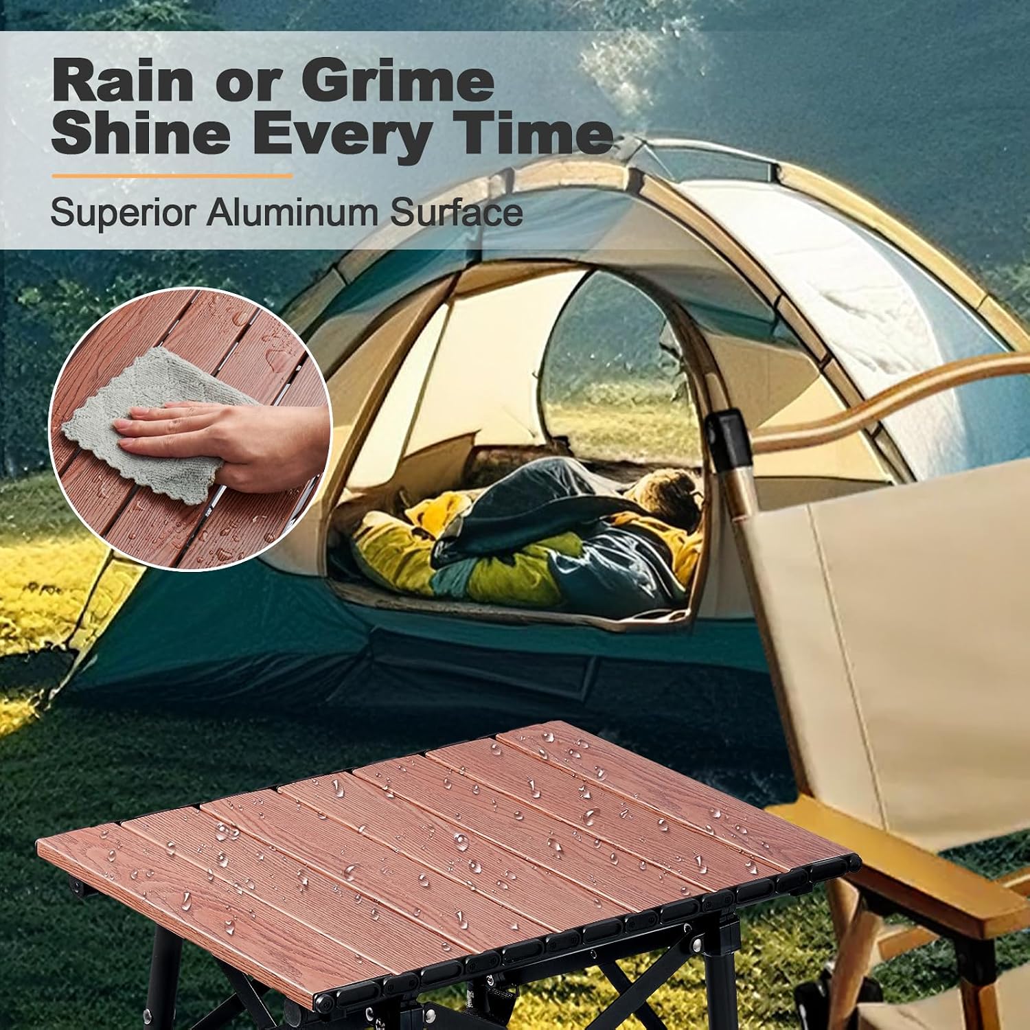 Detalle 1 de Odoland OD0739-AVEU Adjustable Folding Camping Table, Aluminium Top