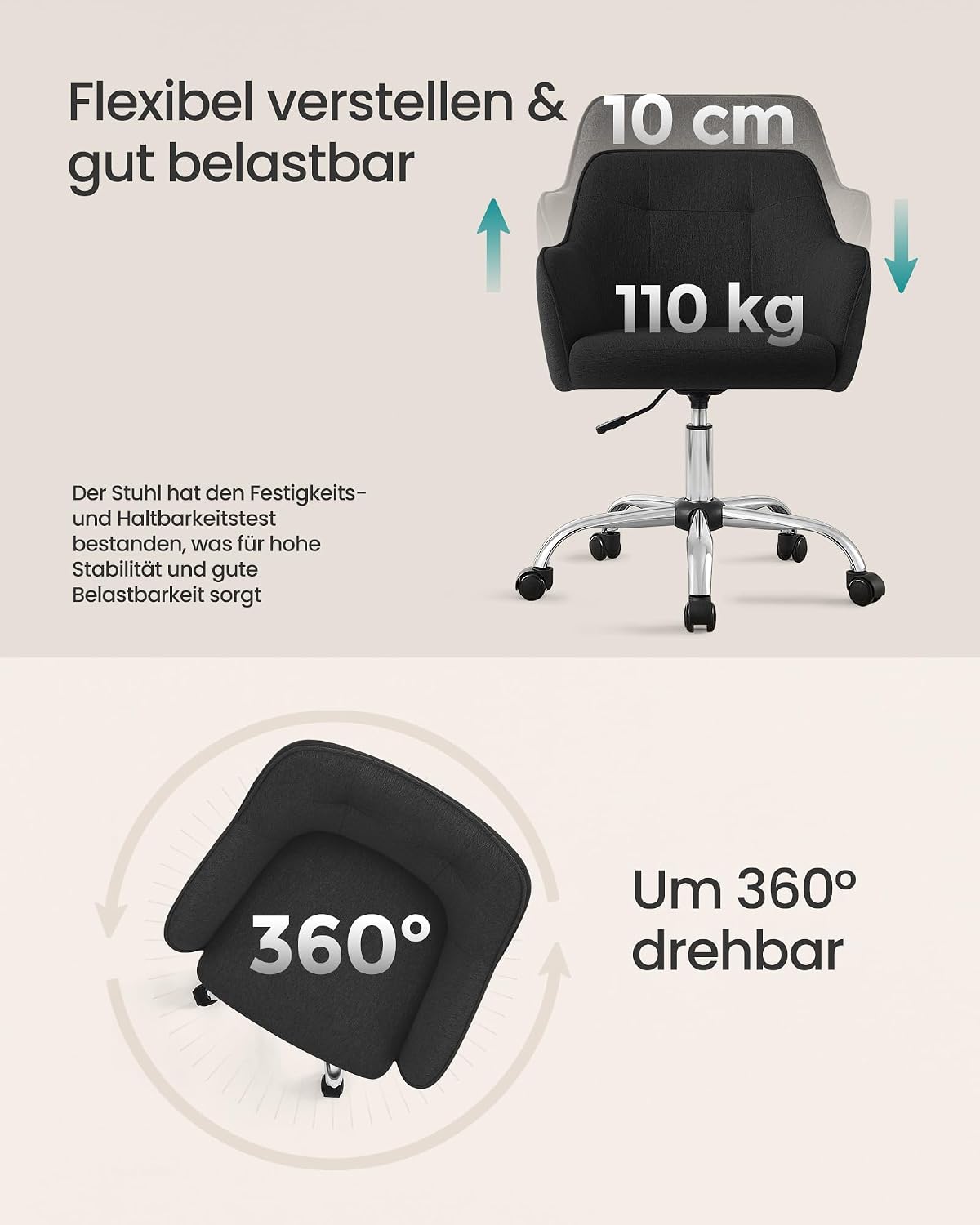 Thumbnail 6 de SONGMICS Homeoffice-Drehstuhl OBG019B01 (höhenverstellbar, bis 110 kg) mit atmungsaktivem Stoff, schwarz