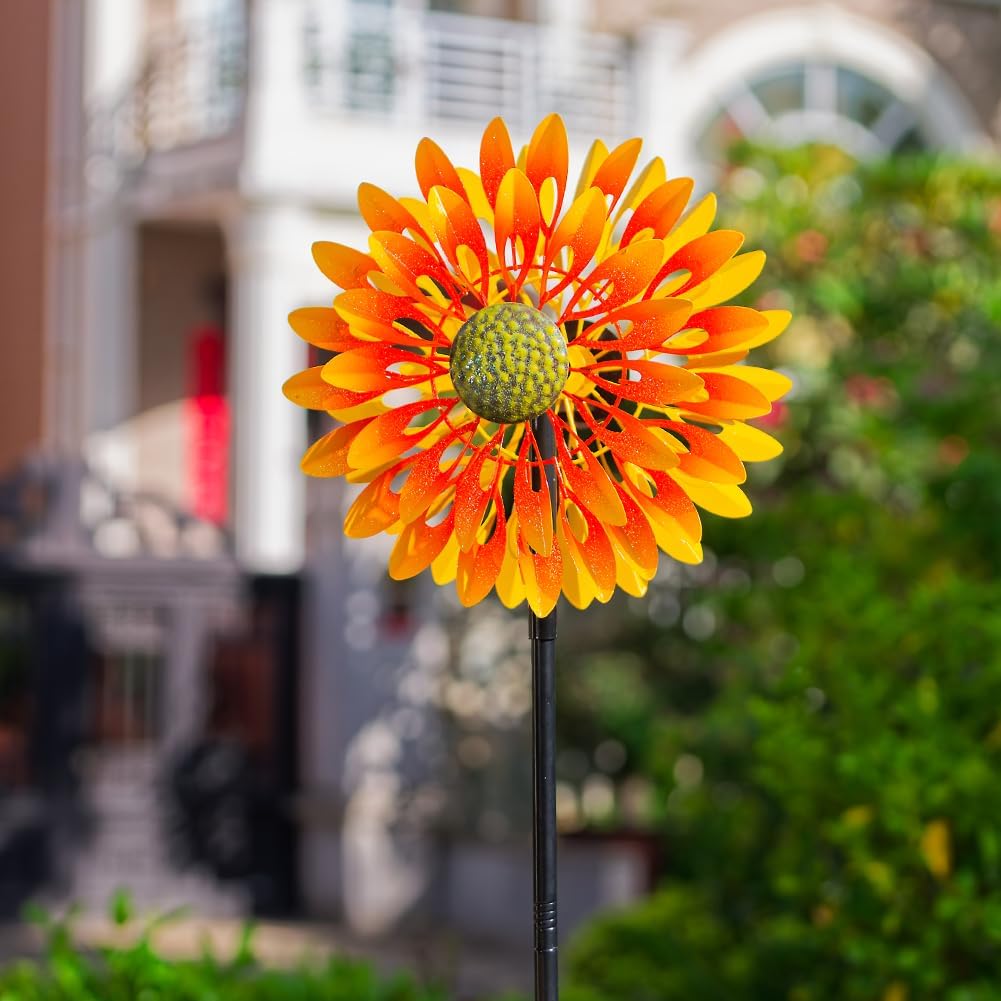 Detalle 2 de VEWOGARDEN Sunflower Wind Spinner with 4 Blades — Metal Kinetic Outdoor Yard Decoration (63" tall)