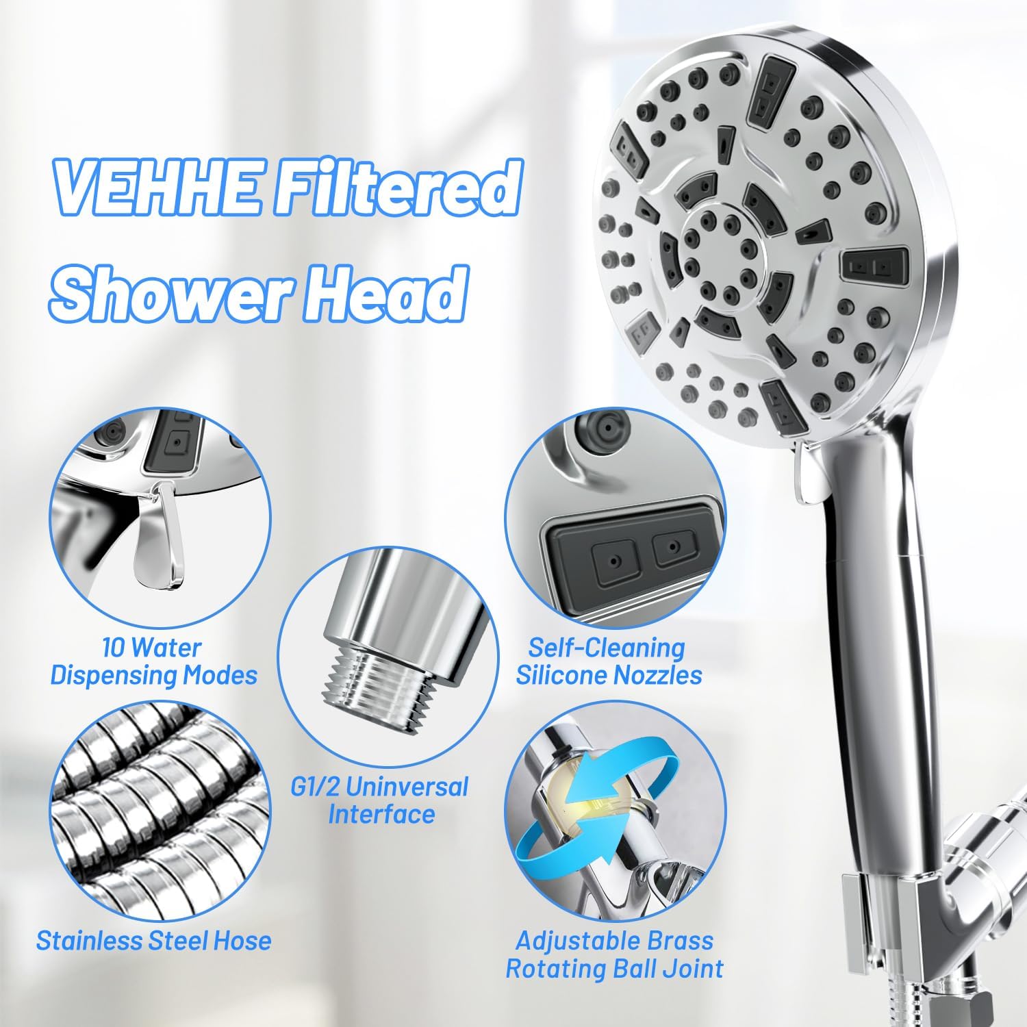 Thumbnail 5 de VEHHE filtered shower head with KDF filter