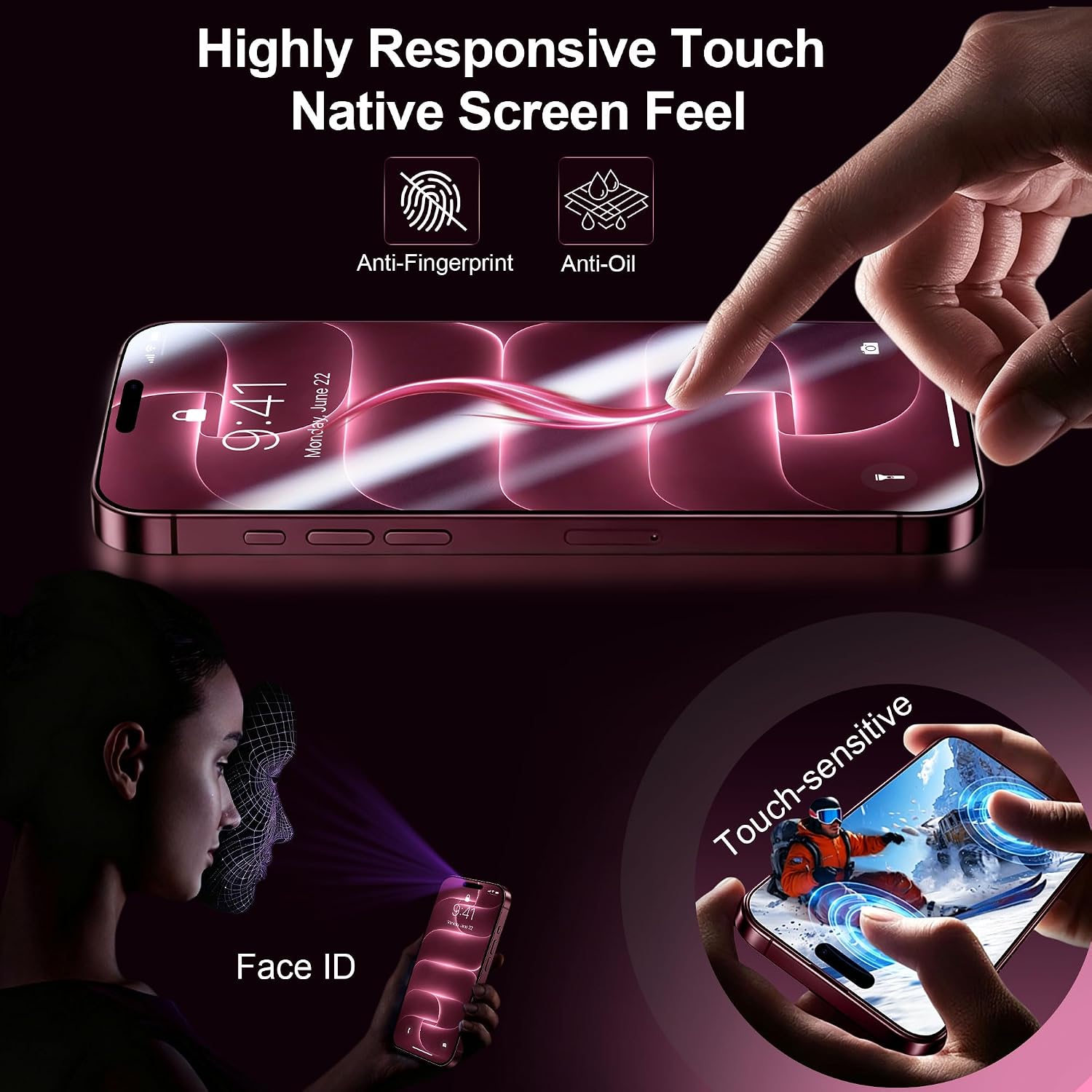 Detalle 2 de QHOHQ iPhone 18 Pro Max Screen Protector, 9H+ Tempered Glass, 3+3 Pack