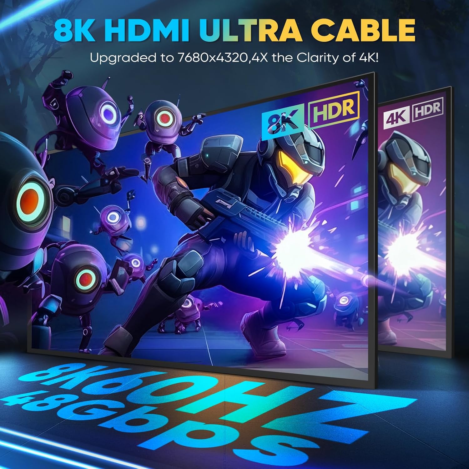 Detalle de Yuaice 8K/4K HDMI 2.1 Cable 3.3FT (1M) Real 48Gbps Ultra High Speed