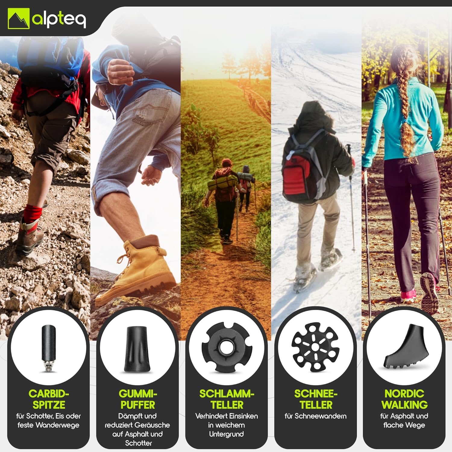Thumbnail 4 de Alpteq Wanderstöcke faltbar Carbon oder Aluminium mit Korkgriff – leichte, kompakte Trekking- und Nordic-Walking-Stöcke