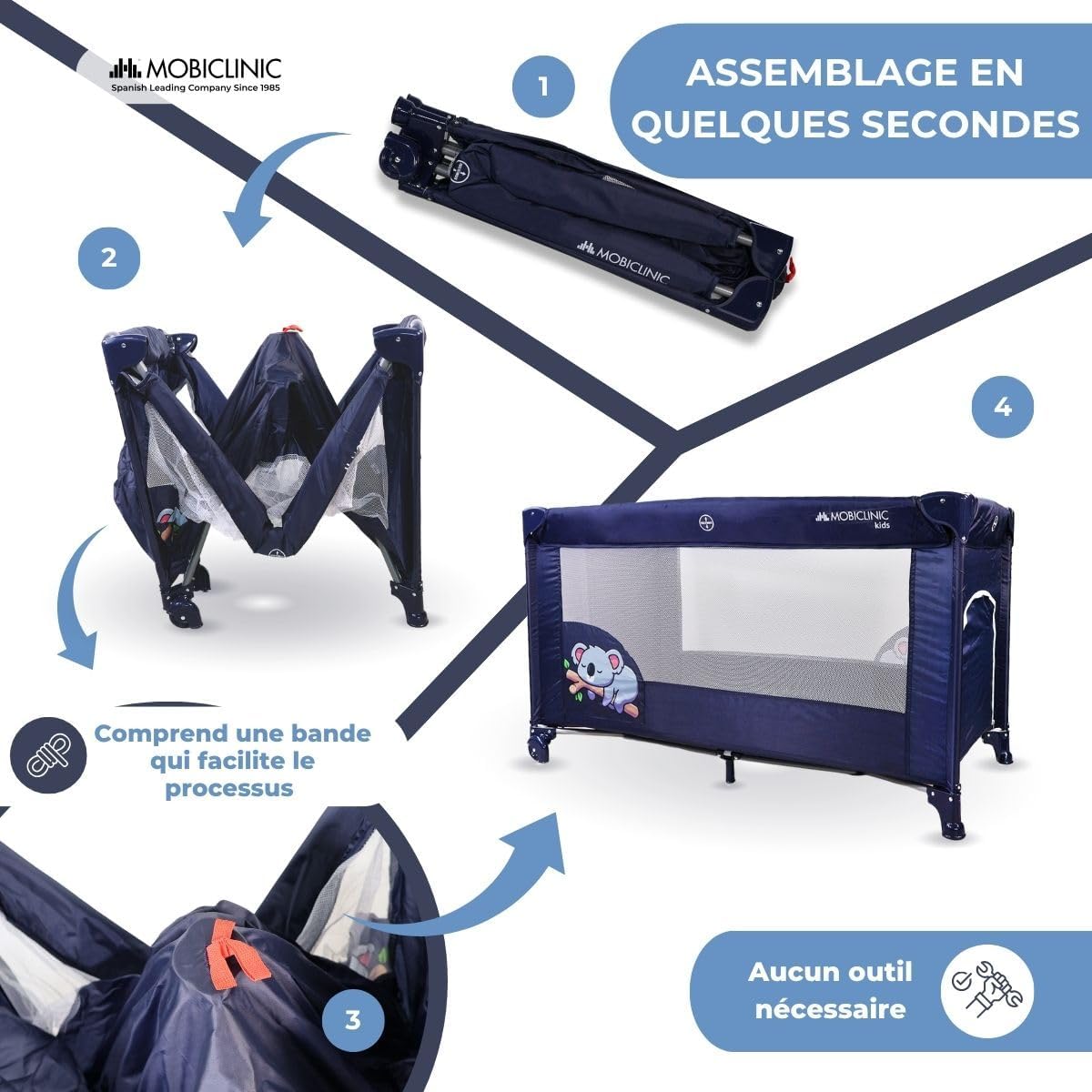 Thumbnail 5 de Mobiclinic Lit Parapluie Bebe 2 en 1, Pliage Ultra-Compact — Lit de voyage et Parc pour bébé