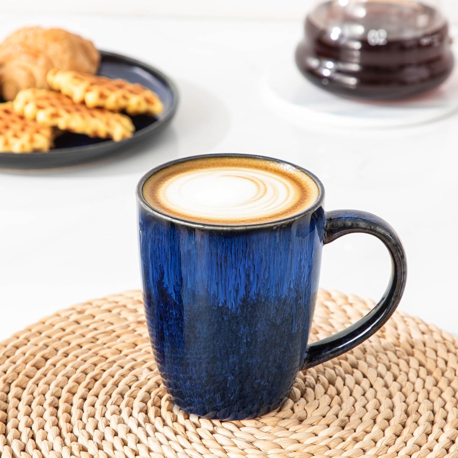 Thumbnail 6 de Vancasso STARRY 16oz Ceramic Coffee Mug Set (6) in Blue
