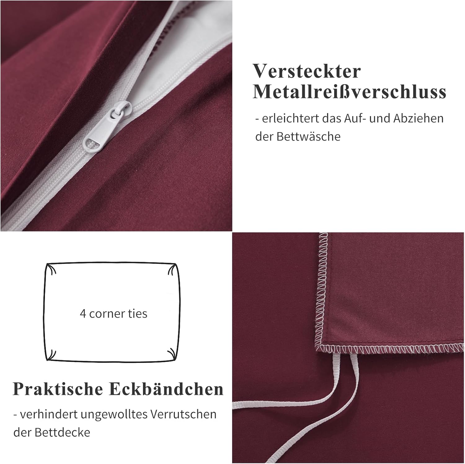 Thumbnail 6 de Aisbo Bettwäsche-Set 200x220 cm, 3-teilig, Rot – Mikrofaser, Reißverschluss, ÖKO-TEX