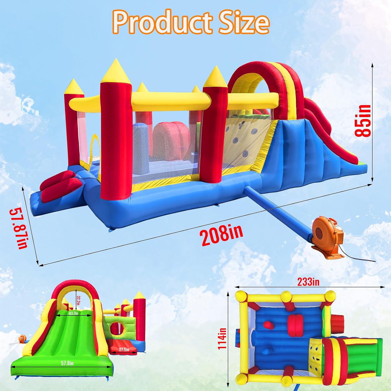 Detalle de Ballsea Castello gonfiabile gigante con grande scivolo e trampolino – 592 x 290 x 216 cm