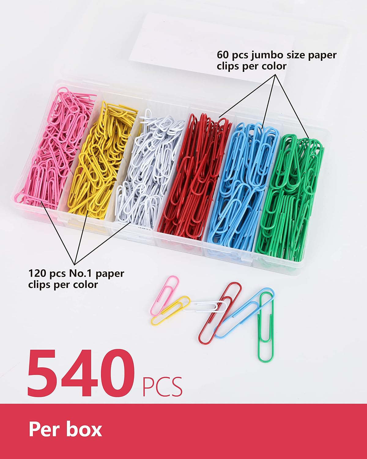 Detalle de PAPERPAL 540-Count Vinyl-Coated Paper Clips, 2 Sizes, 6 Colors