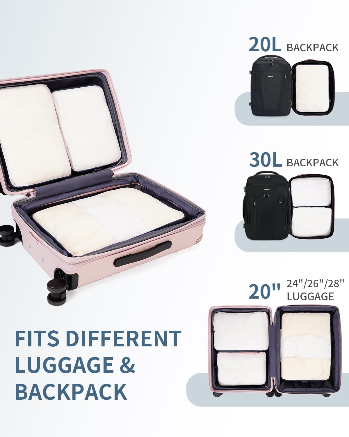 Thumbnail 6 de ECOHUB Travel Compression Packing Cubes – 6‑Set, Recycled Ripstop Nylon, Zipper Compression & Shoe Bag