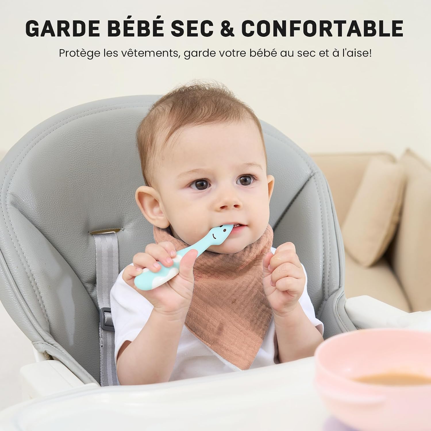 Thumbnail 1 de IKWOLETI Bavoirs Bébé Naissance Mousseline – Ensemble 8 bandanas absorbants et ajustables