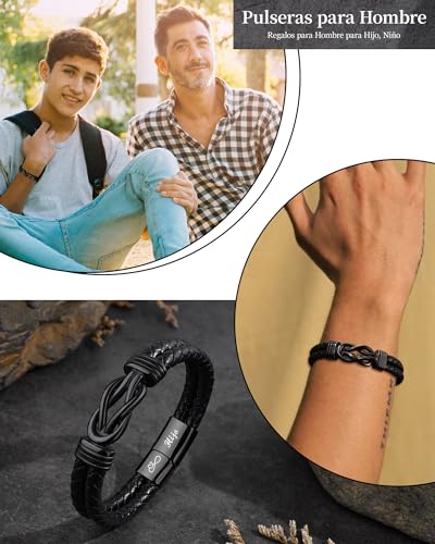 Detalle 2 de VU100 Pulsera de cuero para hijo con palabra “Hijo” y cierre magnético