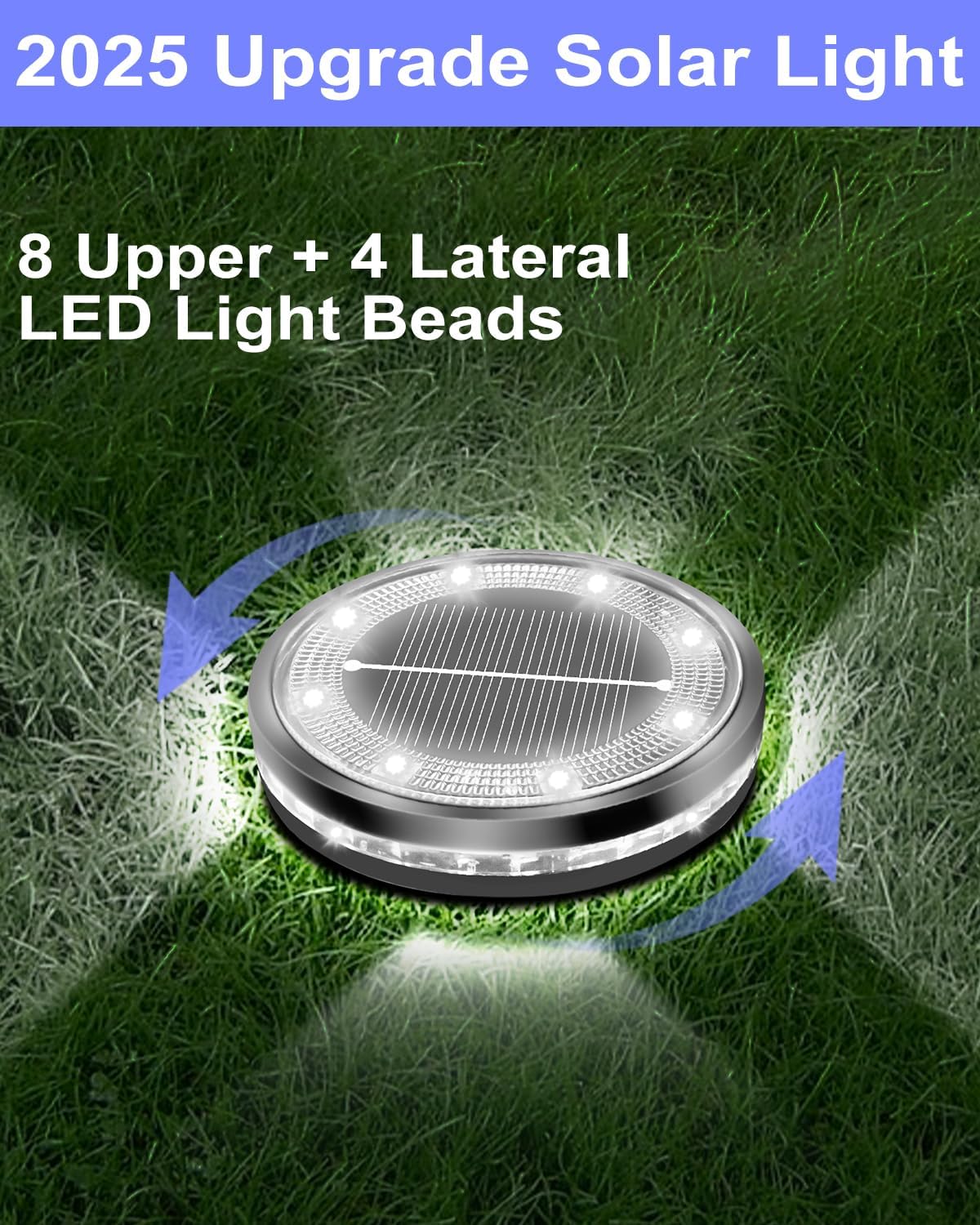 Detalle de Bzavor 12er IP65 Solar Bodenleuchten – 8 Ober- und 4 Seiten-LEDs für Gartenwege