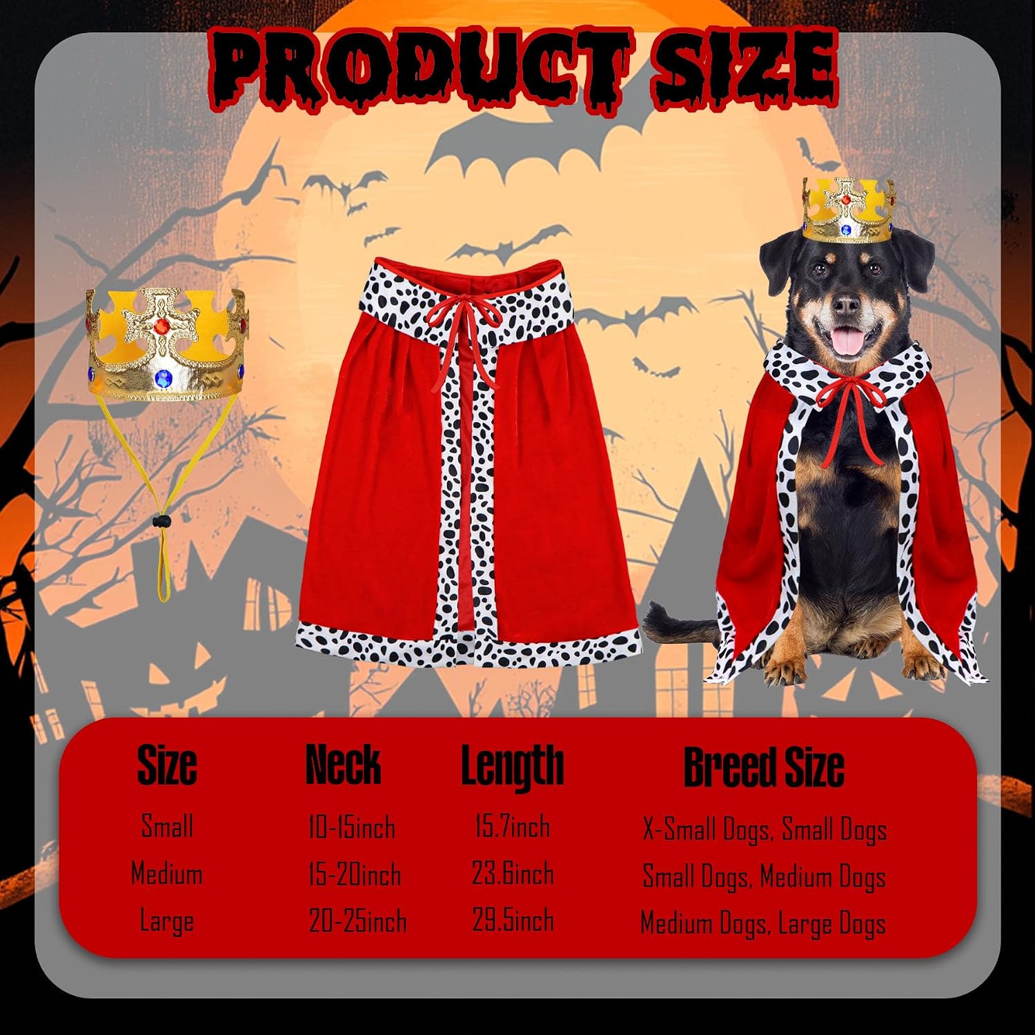 Thumbnail 3 de PAYHTOW Dog King Costume, Large Polyester Cloak and Crown Set