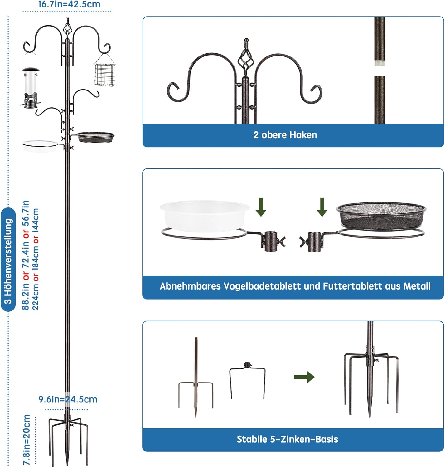 Thumbnail 1 de MIXXIDEA Deluxe Vogelfutterspender Kit für hängende Vogelstationen (Bird Feeder Pole, Multi Feeder) – 1 Pack
