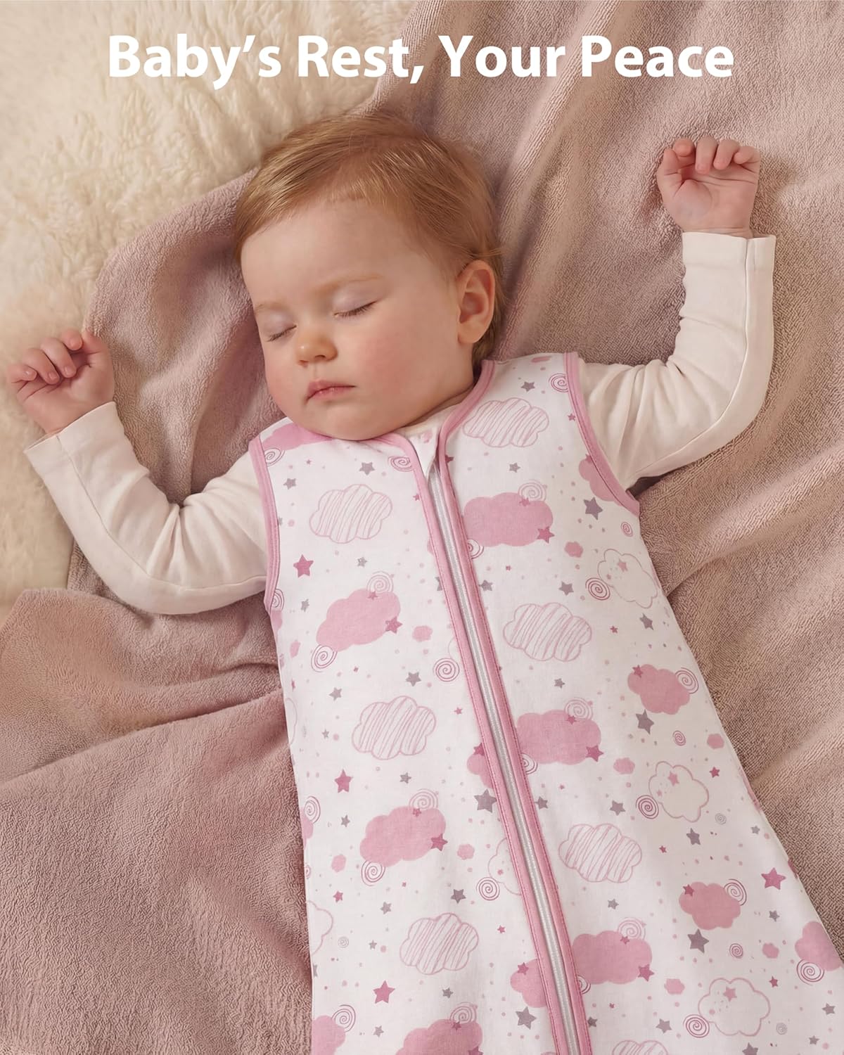 Detalle 2 de FIEMOL Baby Sleeping Bag 12-18 Months 0.5 Tog – 3 Pack Cotton Sleep Sack (76-89cm) Pink Rainbow