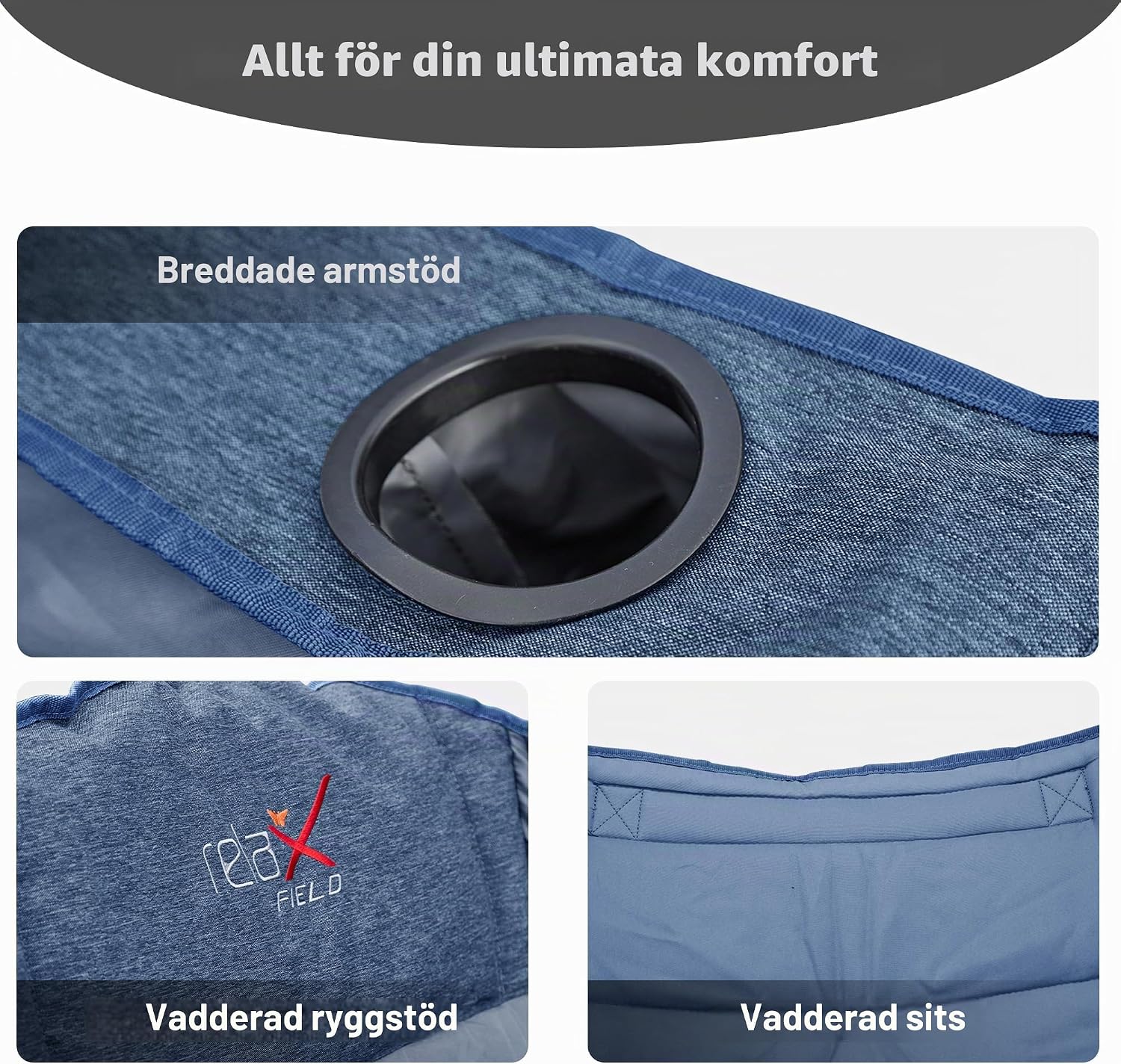 Detalle de RELAX FIELD RS01-S047 XXL campingstol, vadderad och hopfällbar