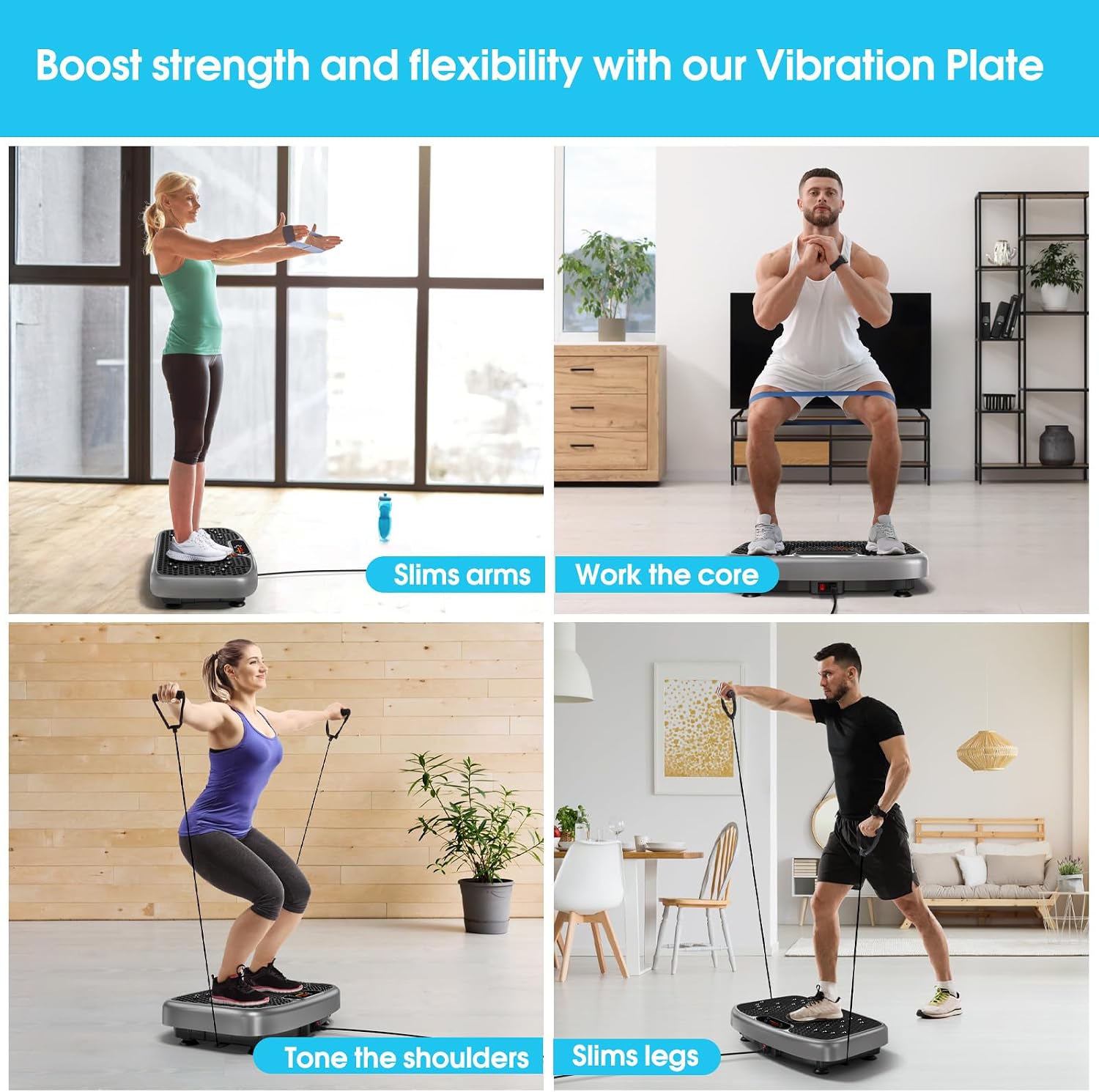 Detalle de SoftGym Vibration Plate Exercise Machine (450 lb capacity) with Remote, Touch Display & Resistance Bands