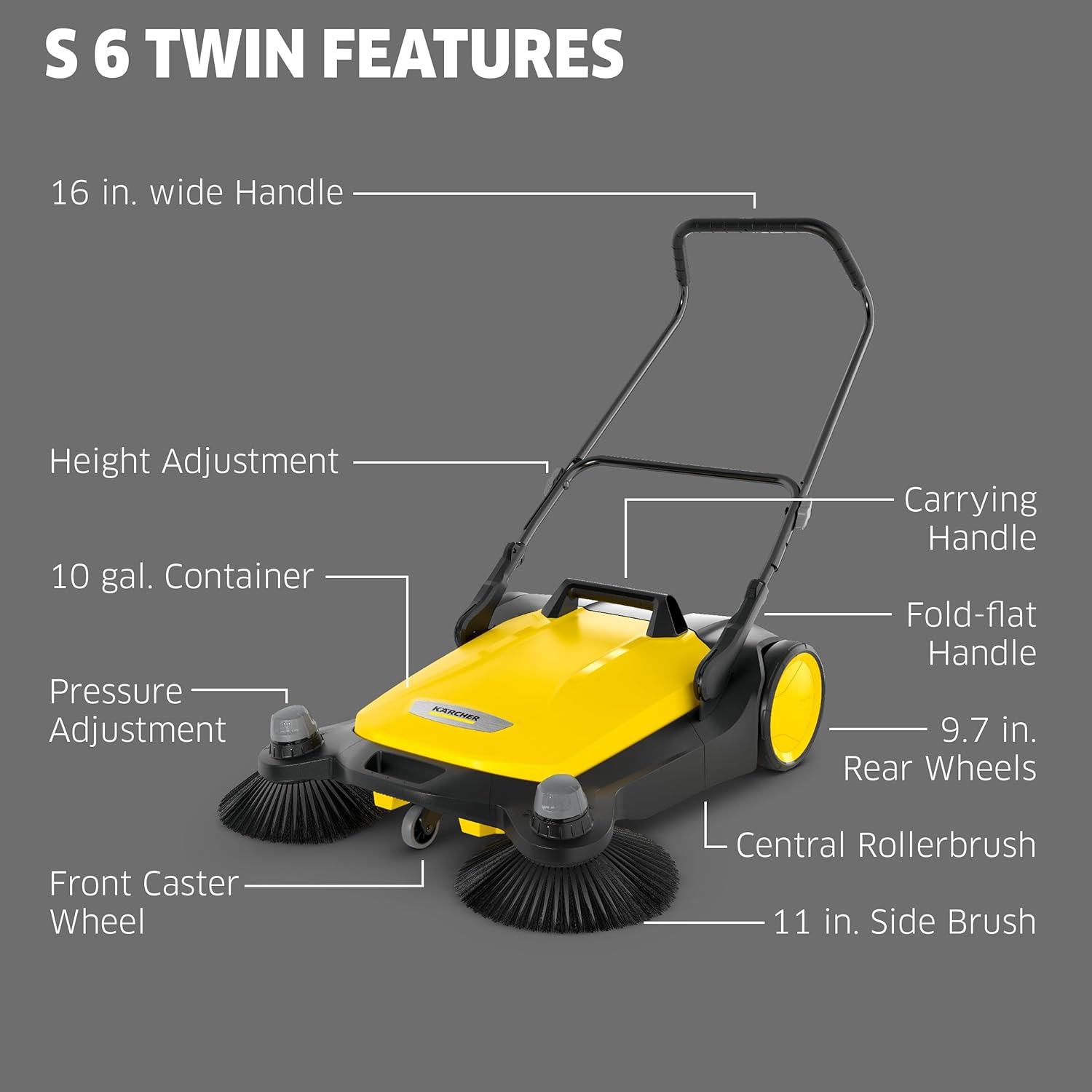 Thumbnail 2 de Kärcher S 6 Twin Walk-Behind Outdoor Push Sweeper (10-Gallon, 33.9" Sweep Width) for Garages & Warehouses