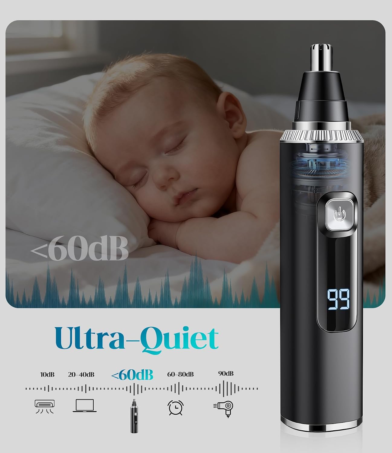 Detalle 2 de Apetexo Nose Hair Trimmer for Men: Painless, 8500 RPM, USB-C Rechargeable & IPX7 Waterproof