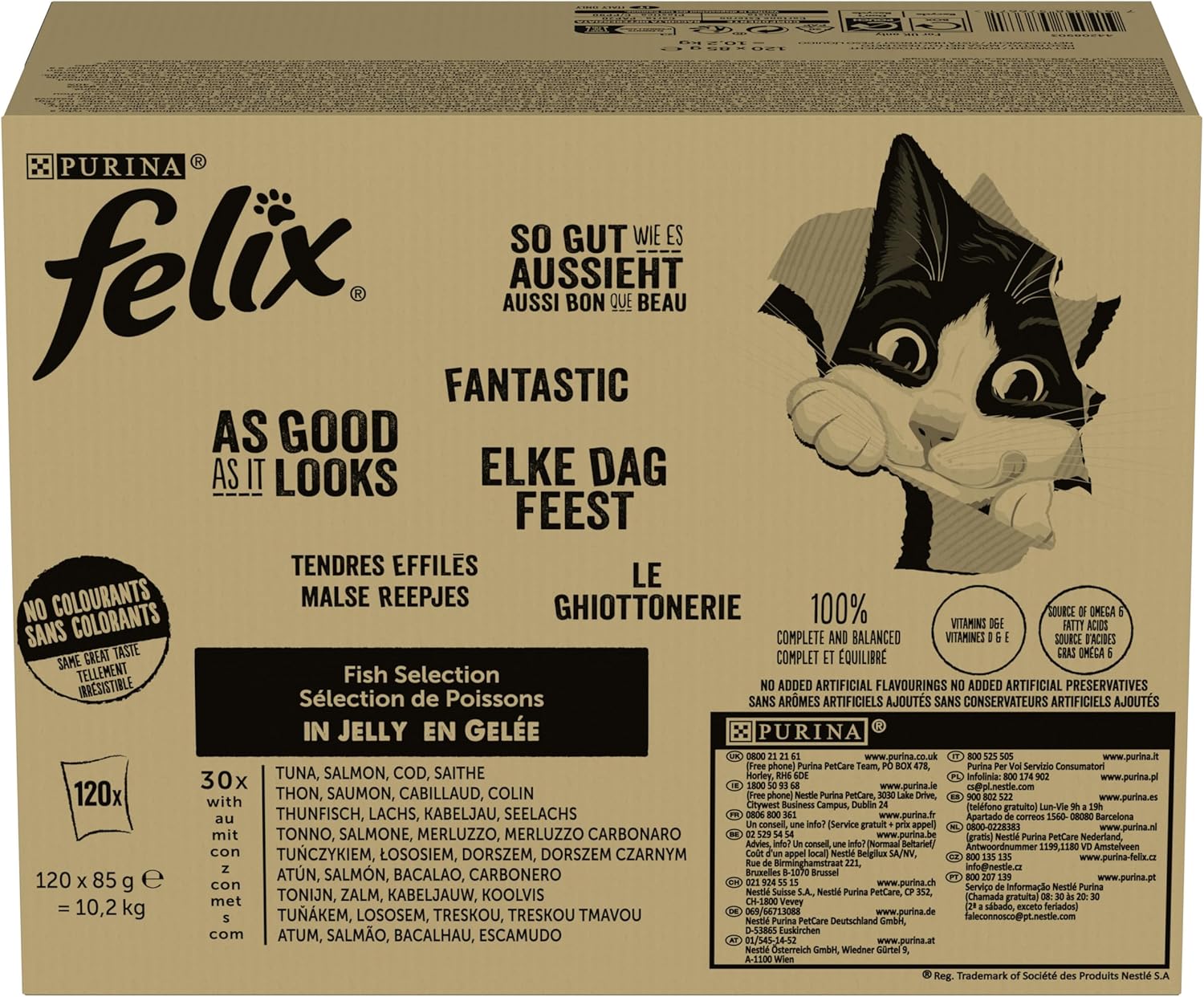 Detalle 2 de Felix Fantastic: Comida Húmeda para Gato Adulto en Gelatina, Pack 120 Sobres de 85 g