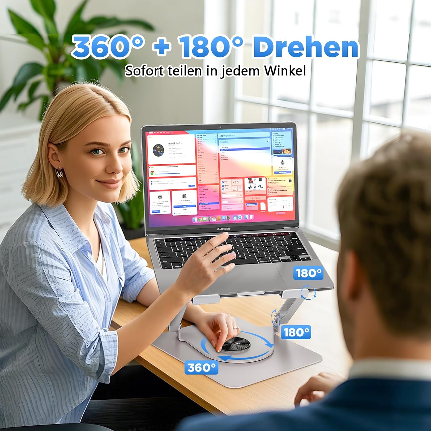Detalle de ICARE Laptop Ständer mit Magnetischem RGB Kühler – 360° Drehung, 10 kg Tragkraft, 18 dB Leise, Ergonomische Halterung für Laptops bis 16 Zoll